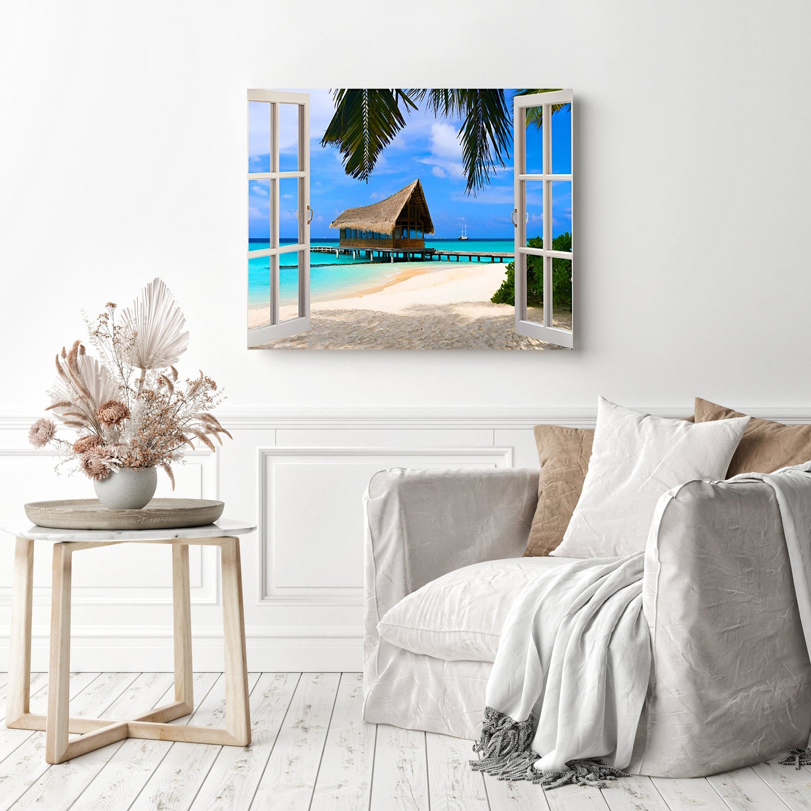 Beachside Window | Diamond Painting Displayed as Home Decor