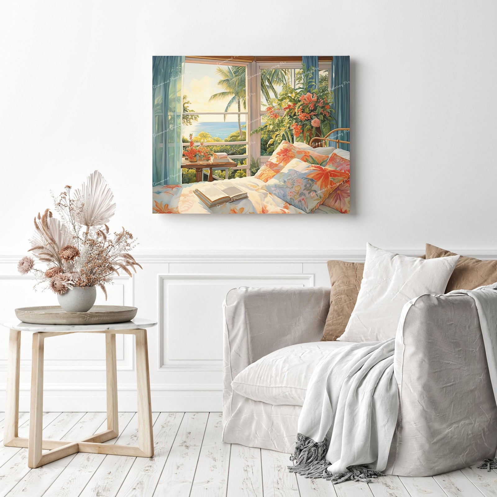 Beachside Morning Serenity | Diamond Painting Displayed as Home Decor