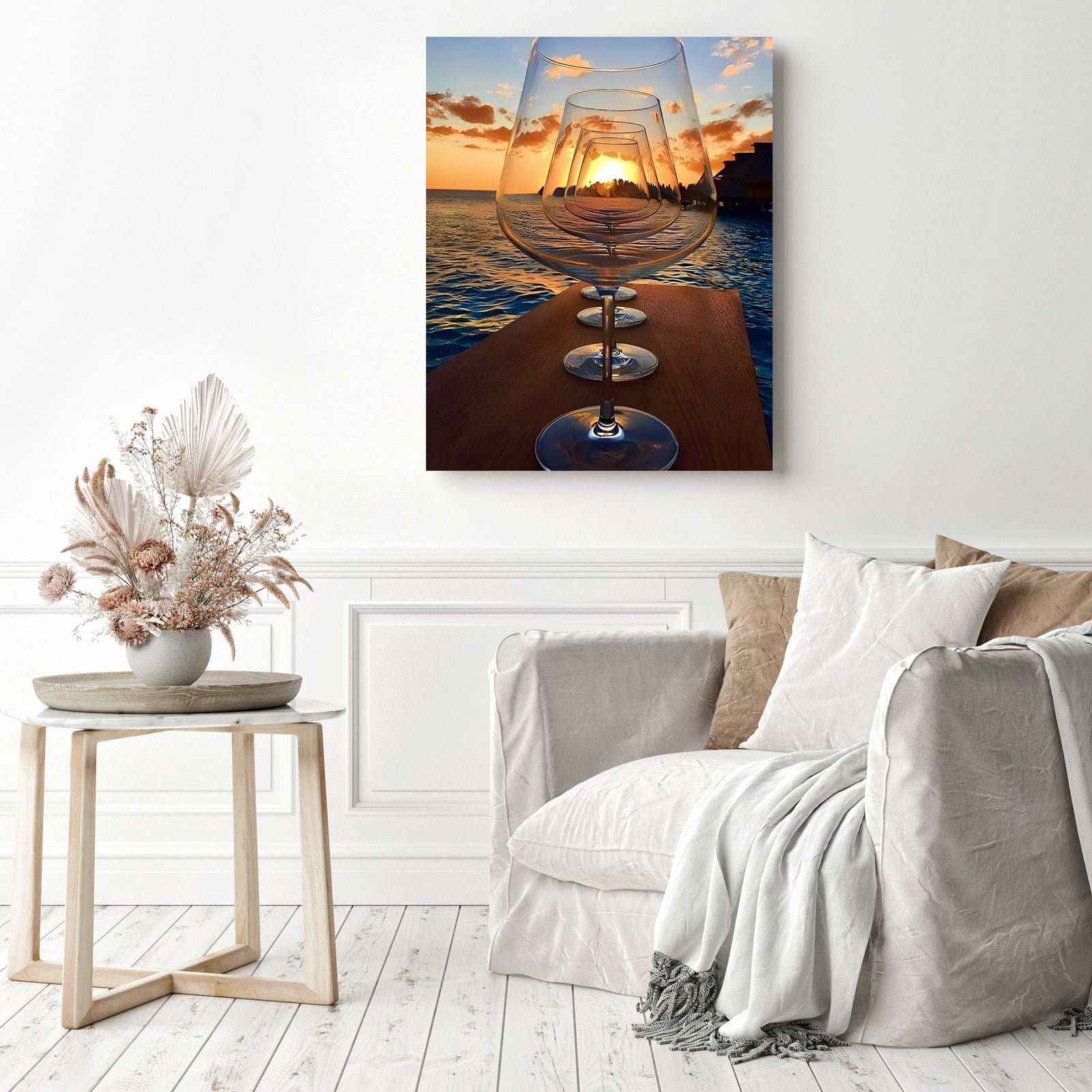 Sunset in a Wine Glass | Diamond Painting Displayed as Home Decor