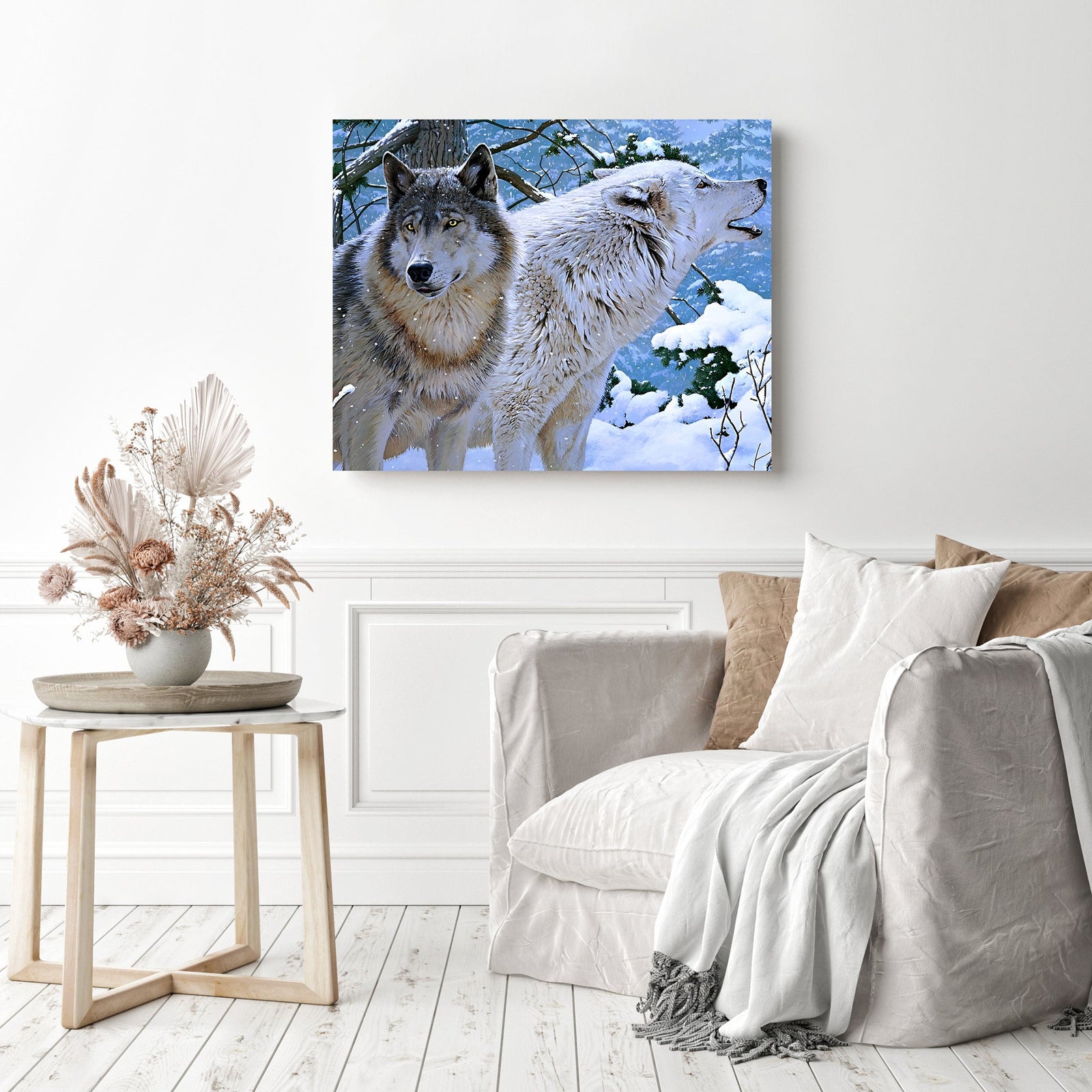 Winter Wolf | Diamond Painting Displayed as Home Decor