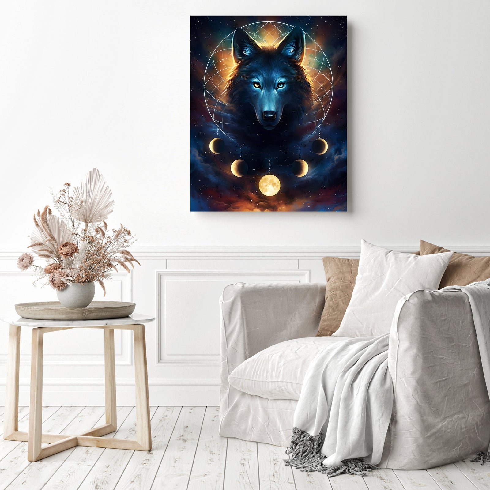 Black Wolf | Diamond Painting Displayed as Home Decor