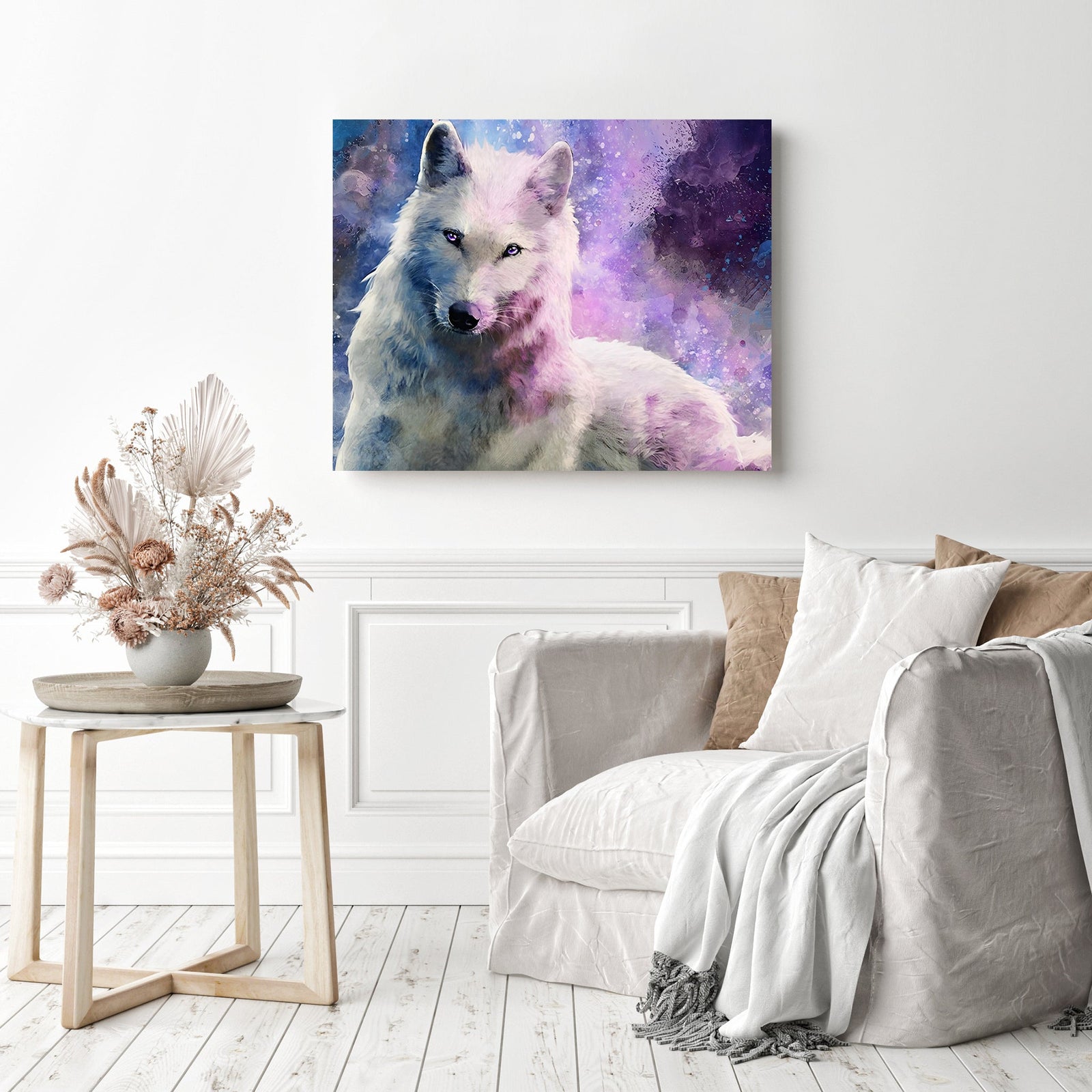 White Wolf | Diamond Painting Displayed as Home Decor