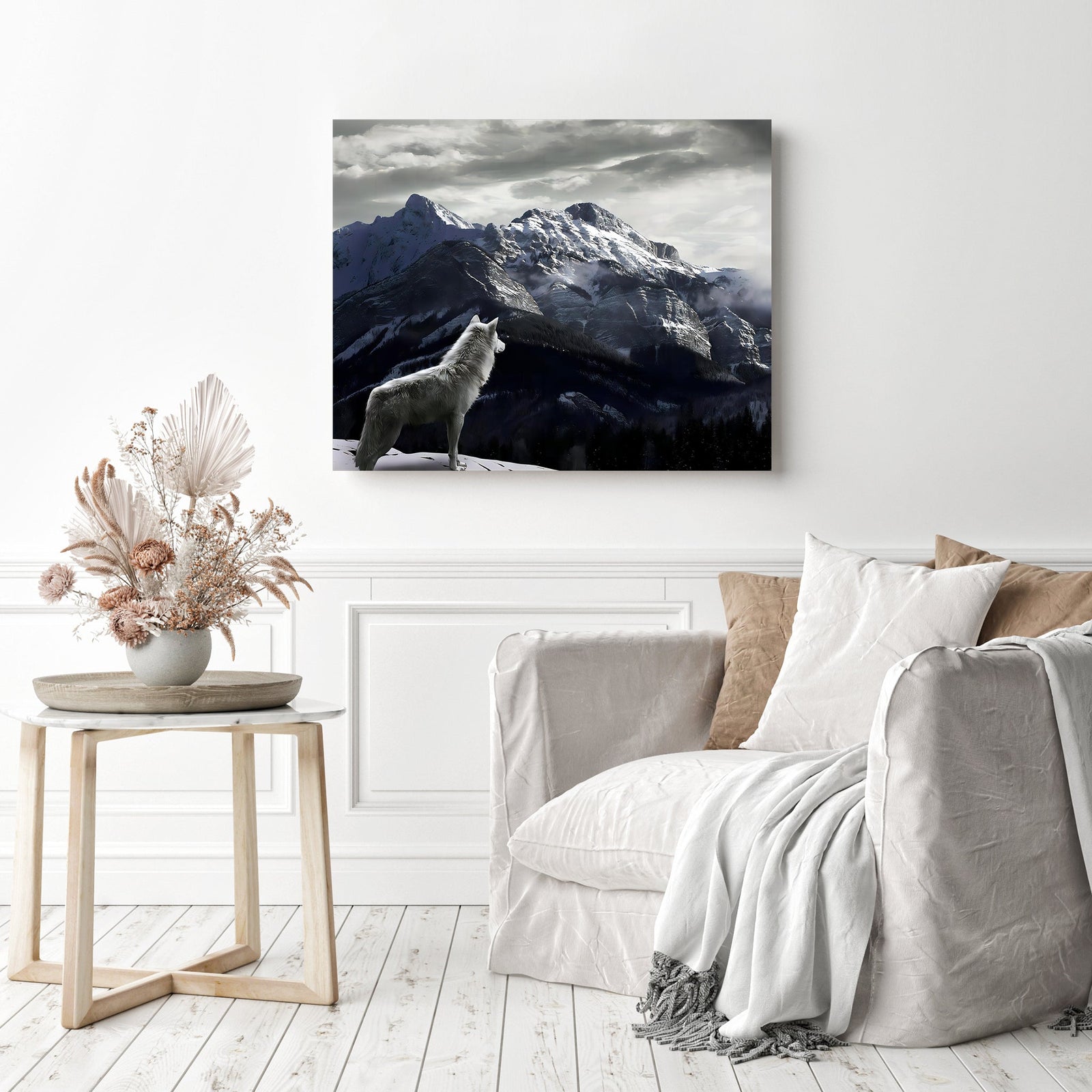 White Wolf Mountain | Diamond Painting Displayed as Home Decor