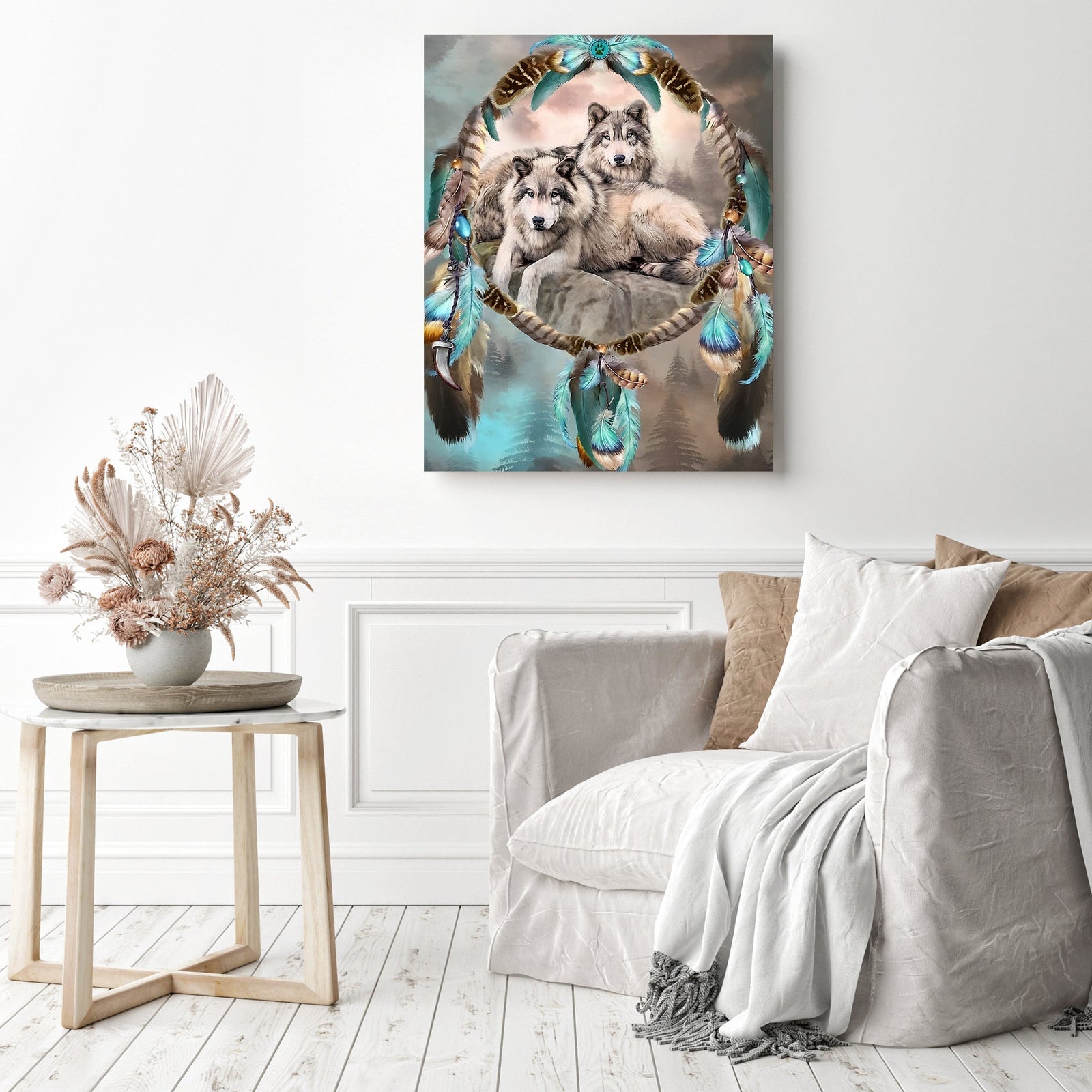 Wolf Dream Catcher | Diamond Painting Displayed as Home Decor