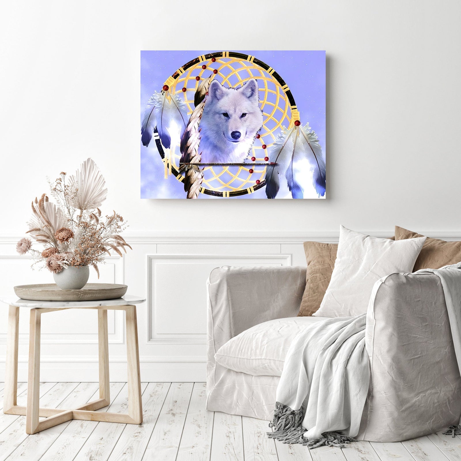 Wolf Dreamcatcher | Diamond Painting Displayed as Home Decor