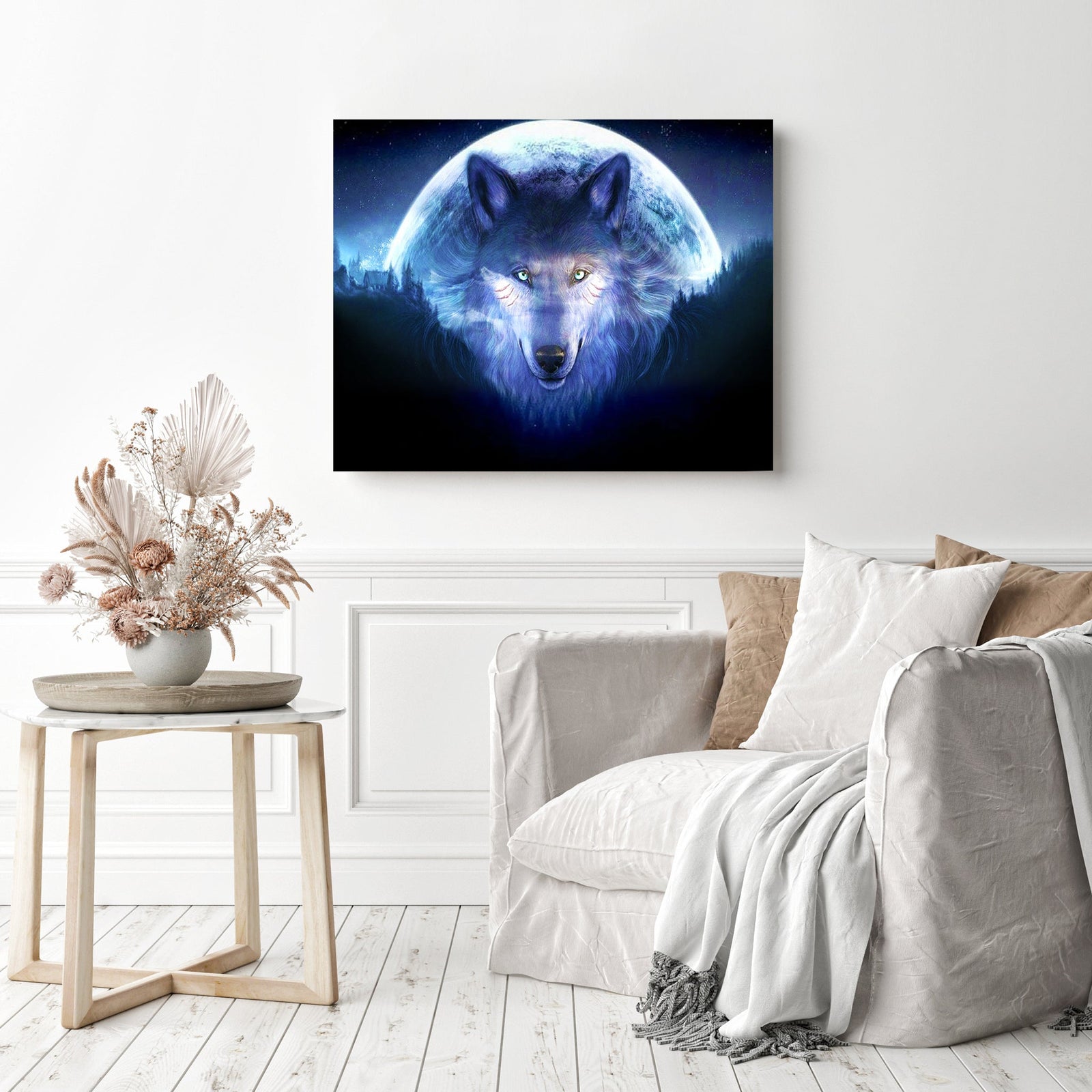 Wolf Moon | Diamond Painting Displayed as Home Decor