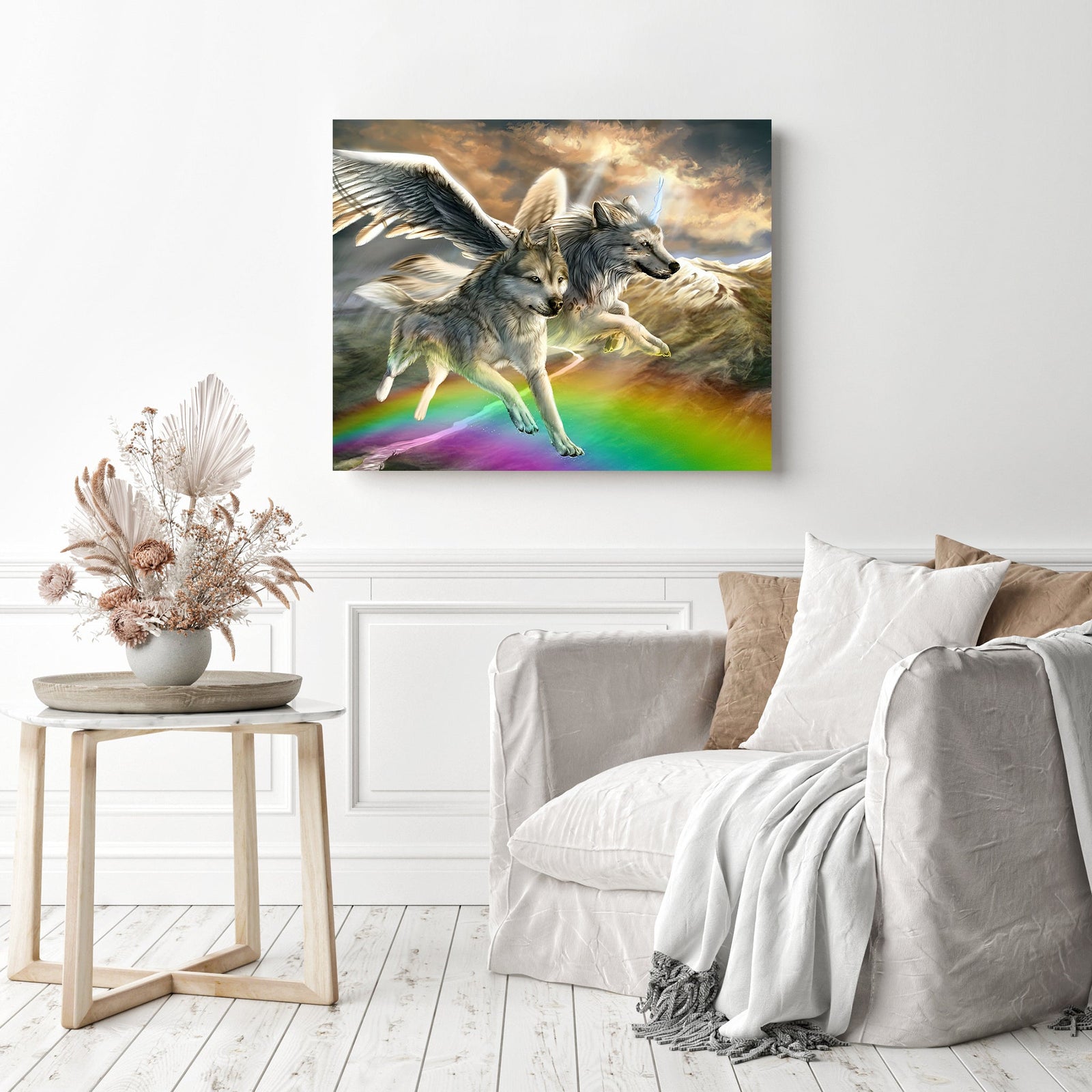 Wolves Wings | Diamond Painting Displayed as Home Decor