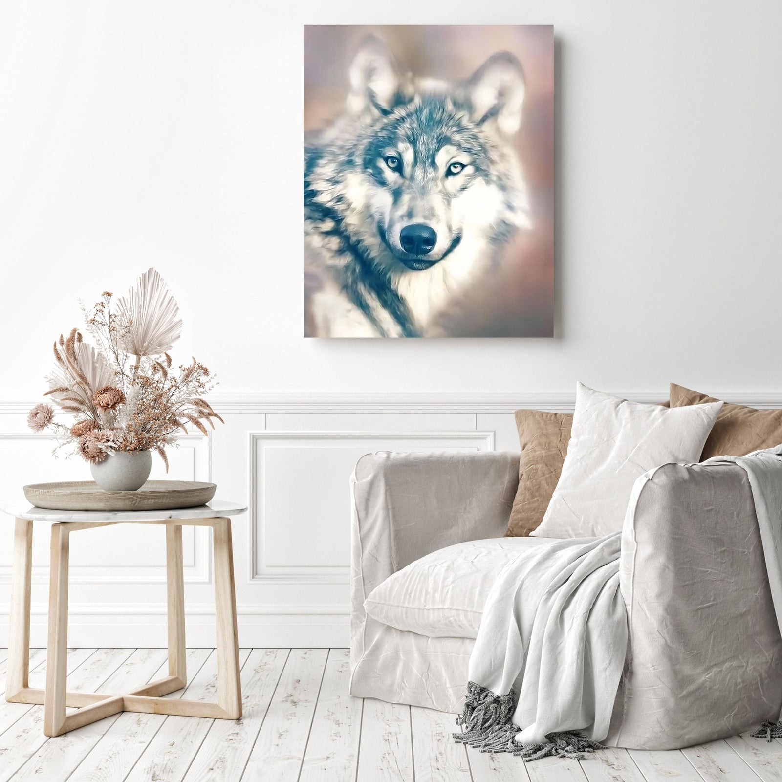 Glowing Wolf | Diamond Painting Displayed as Home Decor