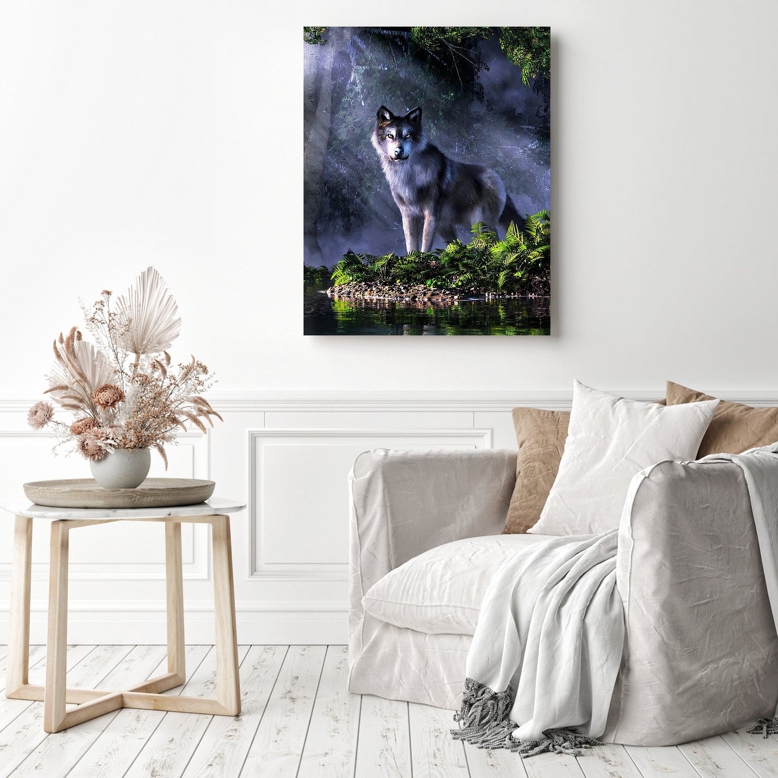 Wolf in the Forest | Diamond Painting Displayed as Home Decor