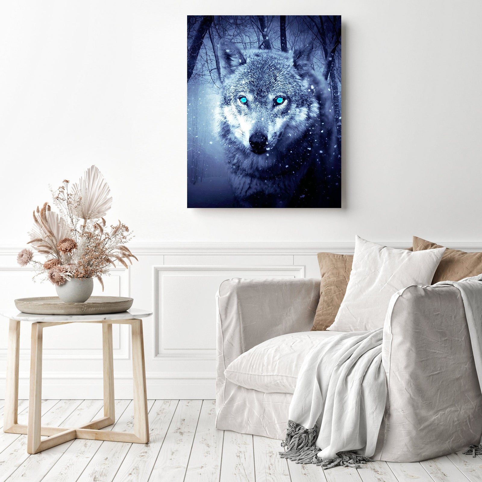 Arctic Snow Wolf | Diamond Painting Displayed as Home Decor