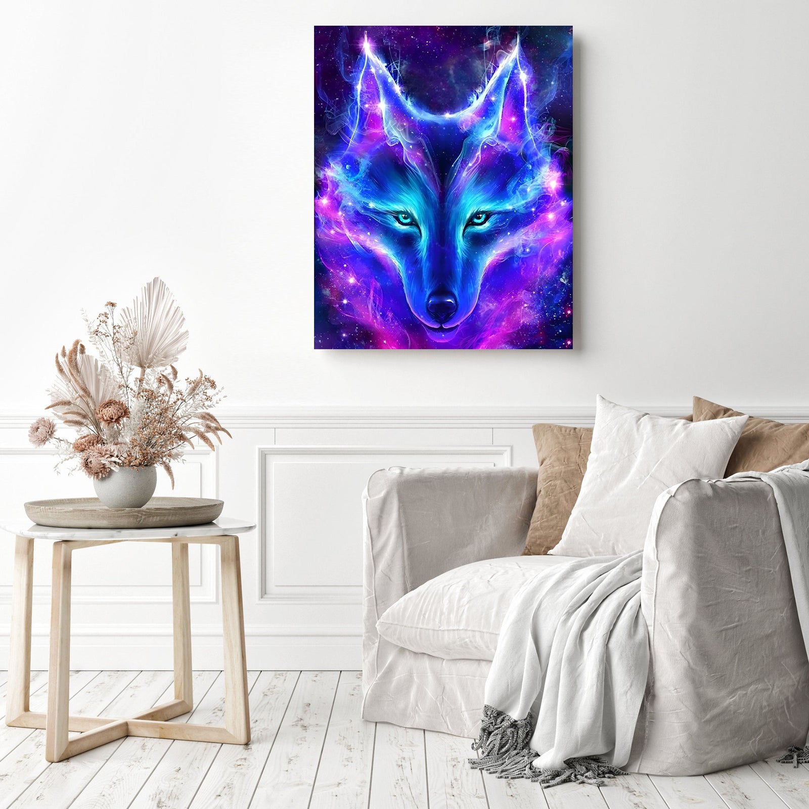 Colorful Wolf | Diamond Painting Displayed as Home Decor