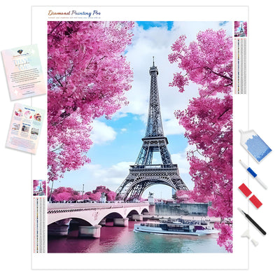 Eiffel Tower with Cherry Blossoms | Diamond Painting Kit - Full Drill - Square or Round Diamonds with AB Drills Option