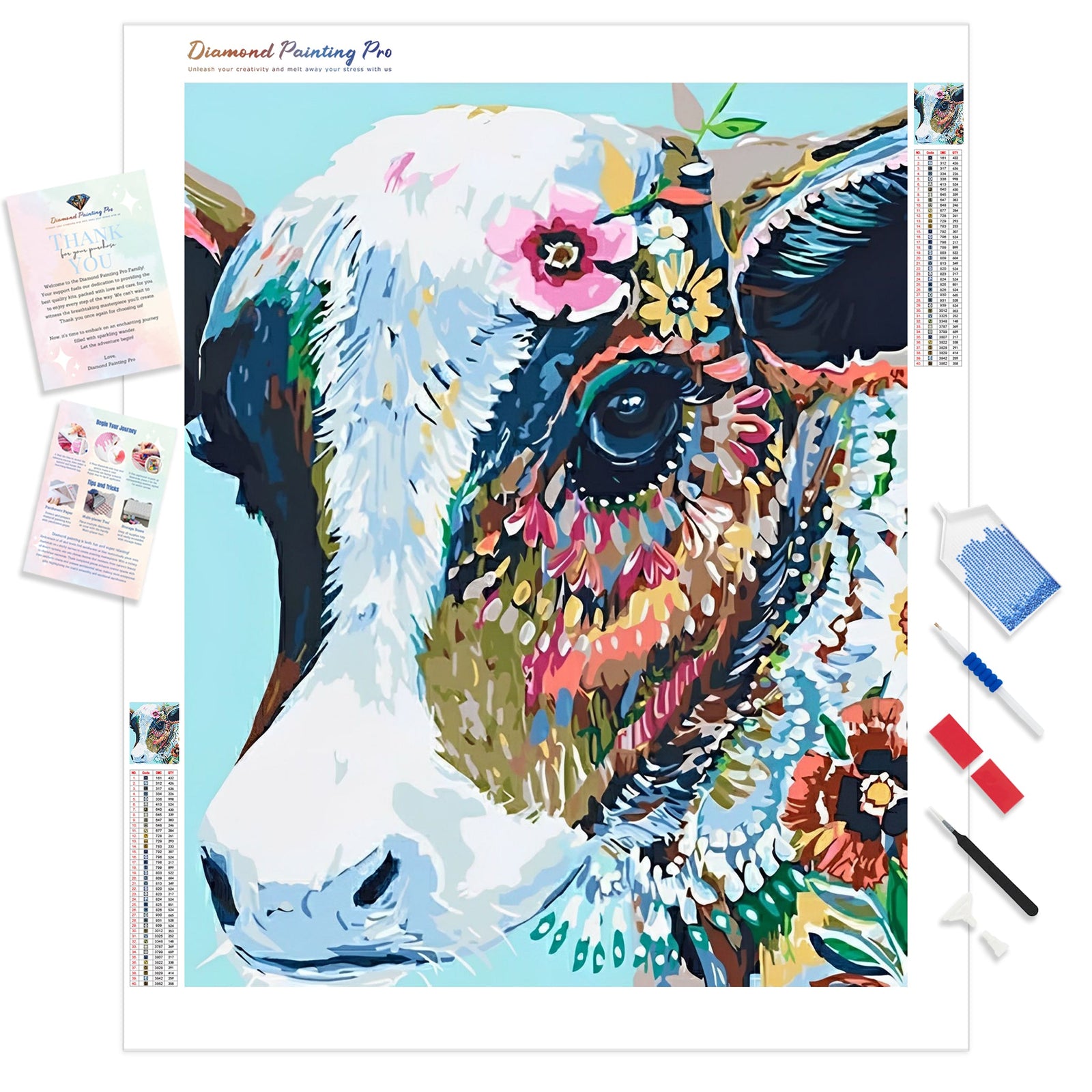 Colorful Cow | Diamond Painting Kit - Full Drill - Square or Round Diamonds with AB Drills Option