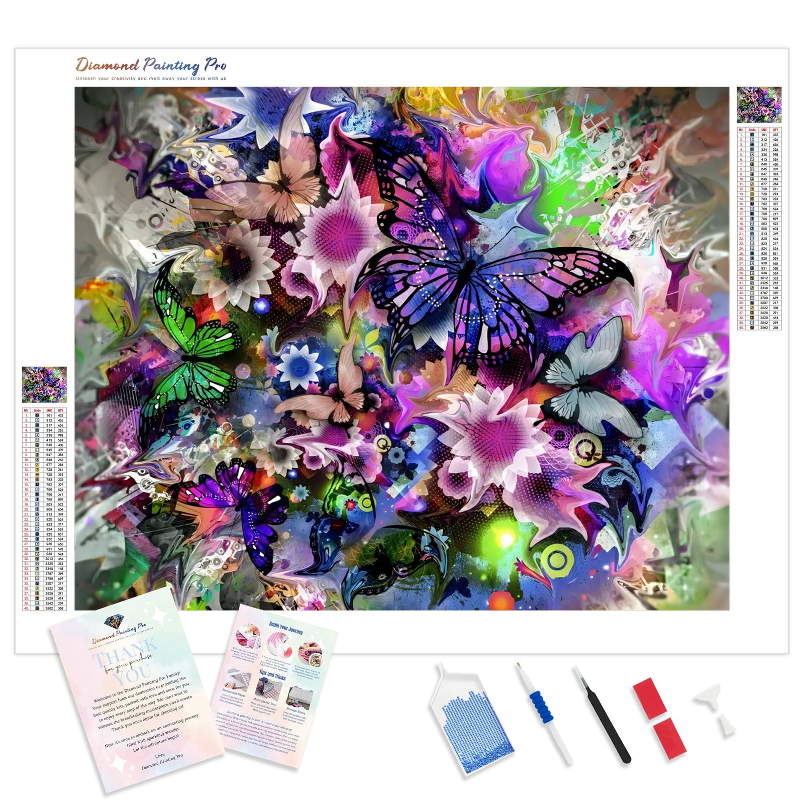 Vibrant Butterfly Explosion | Diamond Painting Kit - Full Drill - Square or Round Diamonds with AB Drills Option