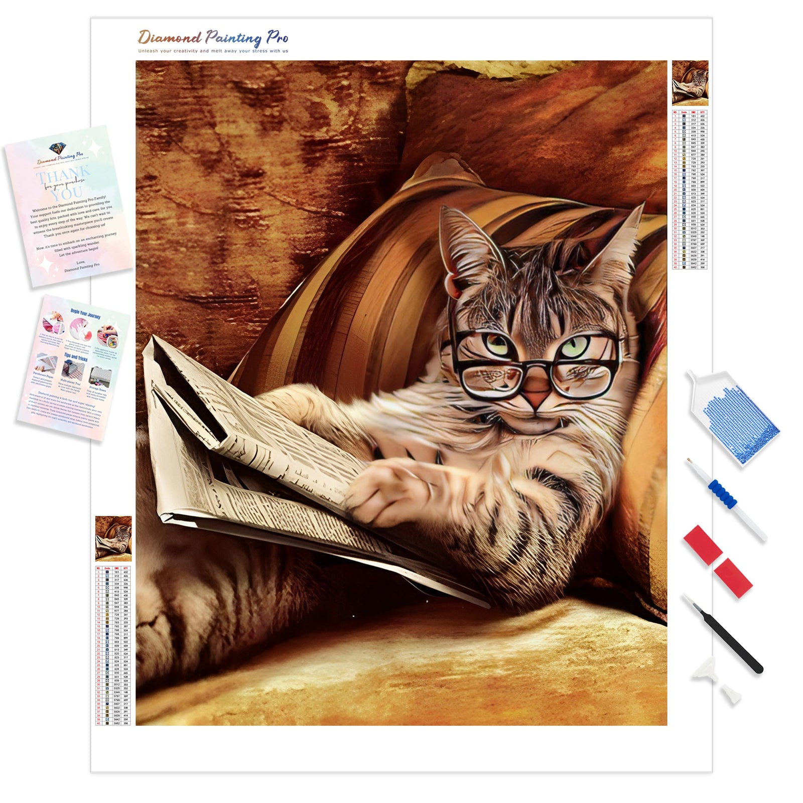 Cat Reading Time | Diamond Painting Kit - Full Drill - Square or Round Diamonds with AB Drills Option