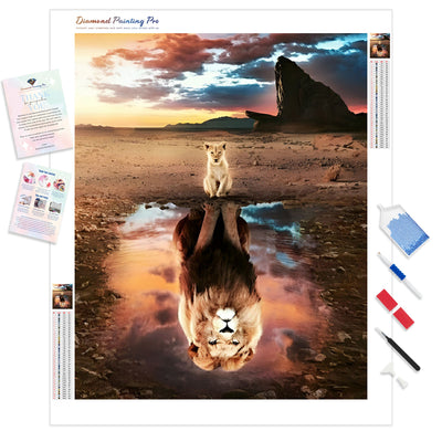 Lion Legacy Reflection | Diamond Painting Kit - Full Drill - Square or Round Diamonds with AB Drills Option