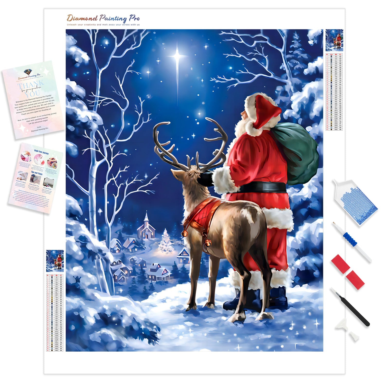 Starry Night Santa with Deer | Diamond Painting Kit - Full Drill - Square or Round Diamonds with AB Drills Option