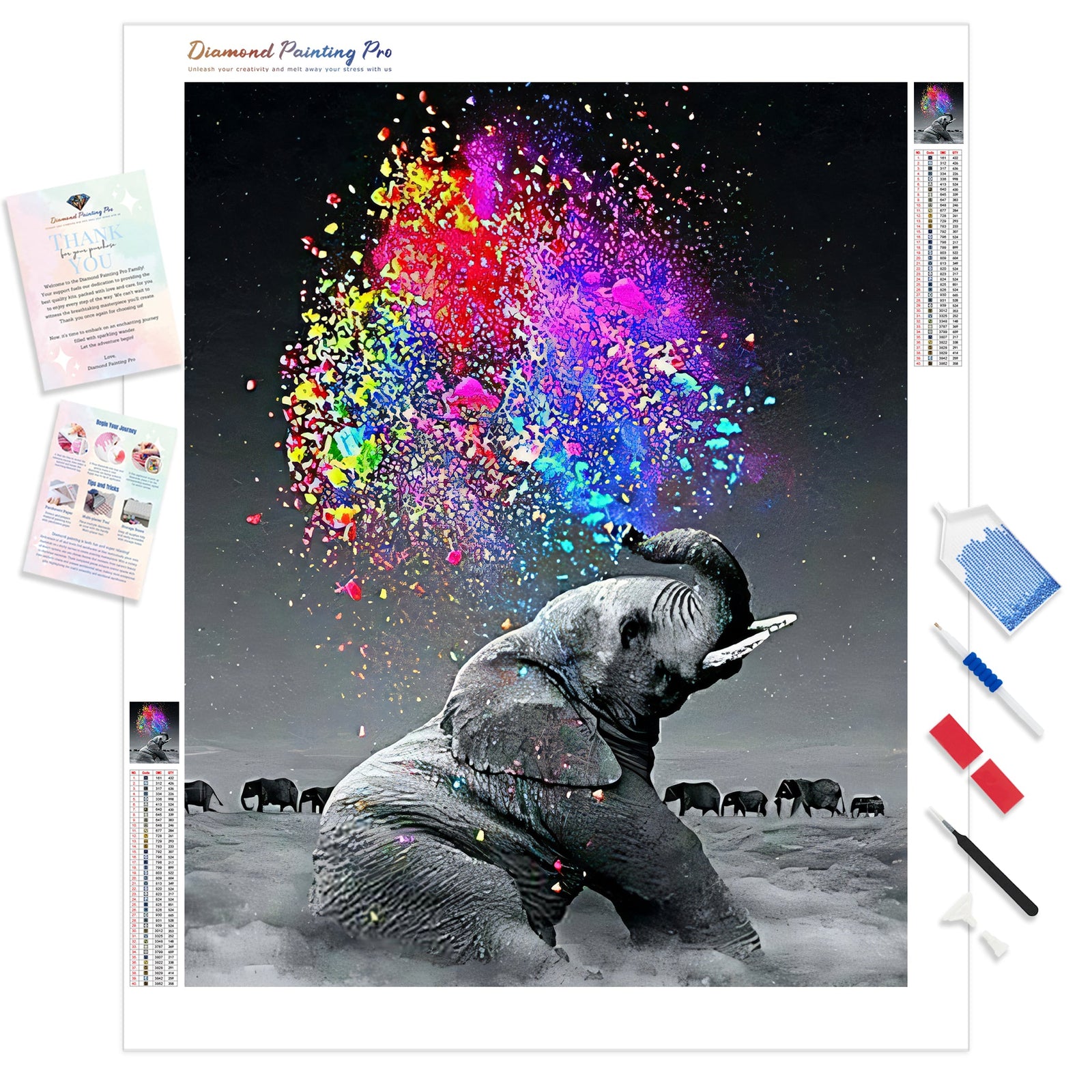 Elephant Spraying Colors | Diamond Painting Kit - Full Drill - Square or Round Diamonds with AB Drills Option