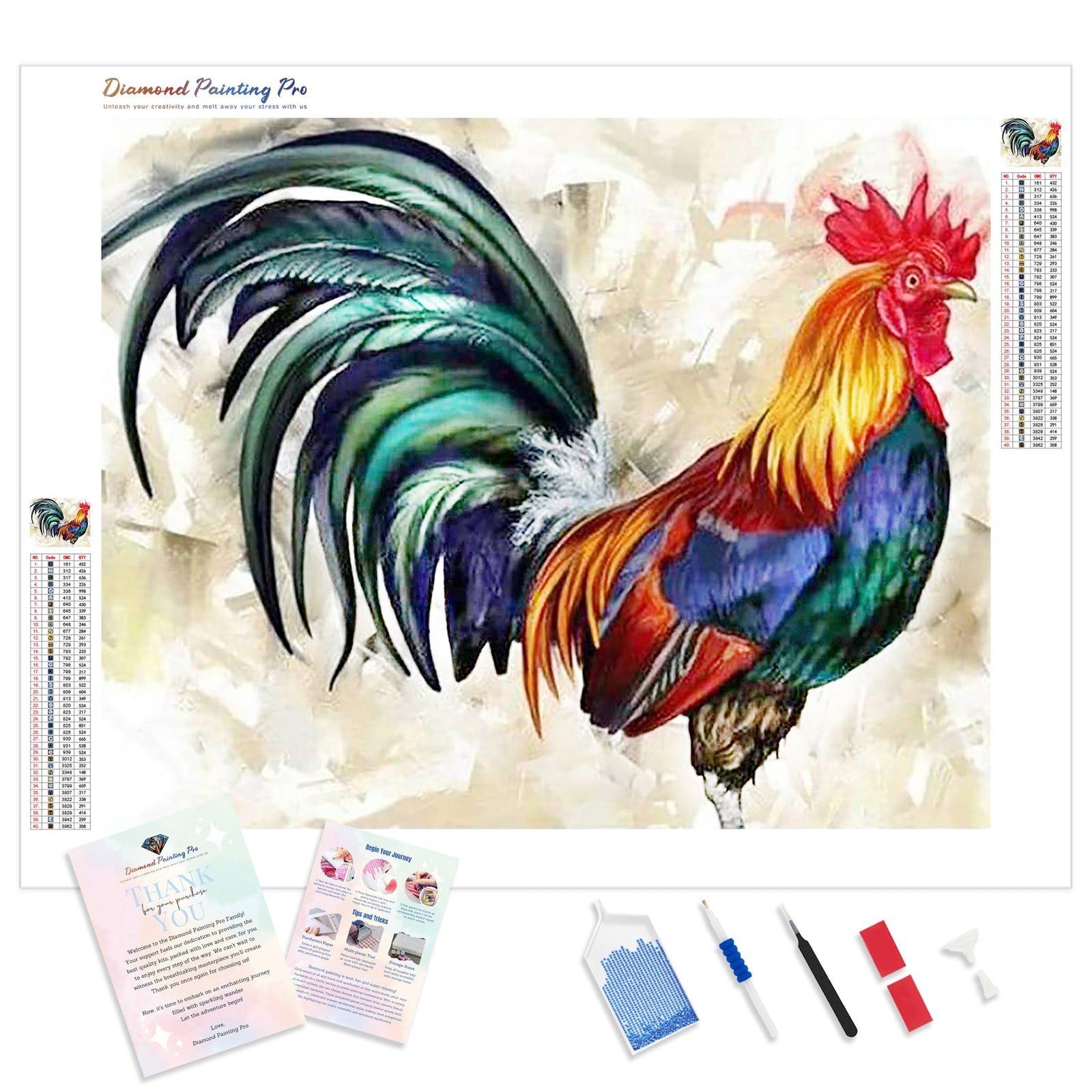 Rooster | Diamond Painting Kit - Full Drill - Square or Round Diamonds with AB Drills Option