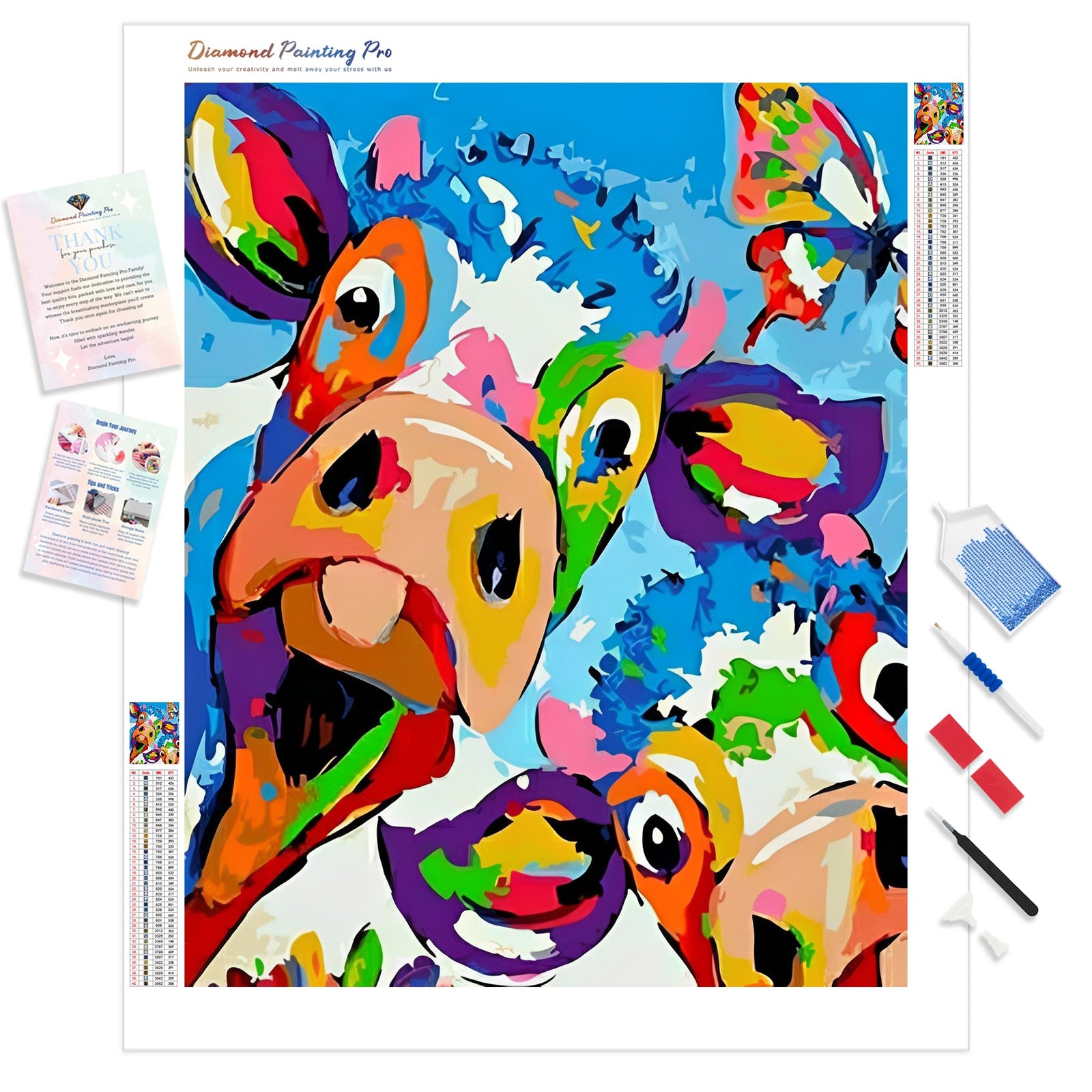 Exotic Colorful Cows | Diamond Painting Kit - Full Drill - Square or Round Diamonds with AB Drills Option