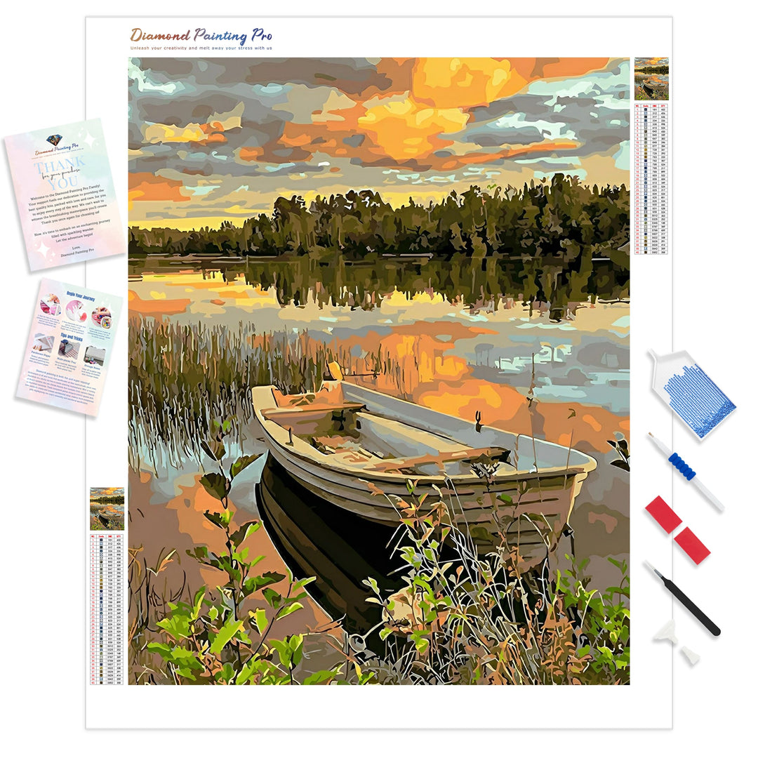 Lakeside Boat | Diamond Painting Kit - Full Drill - Square or Round Diamonds with AB Drills Option