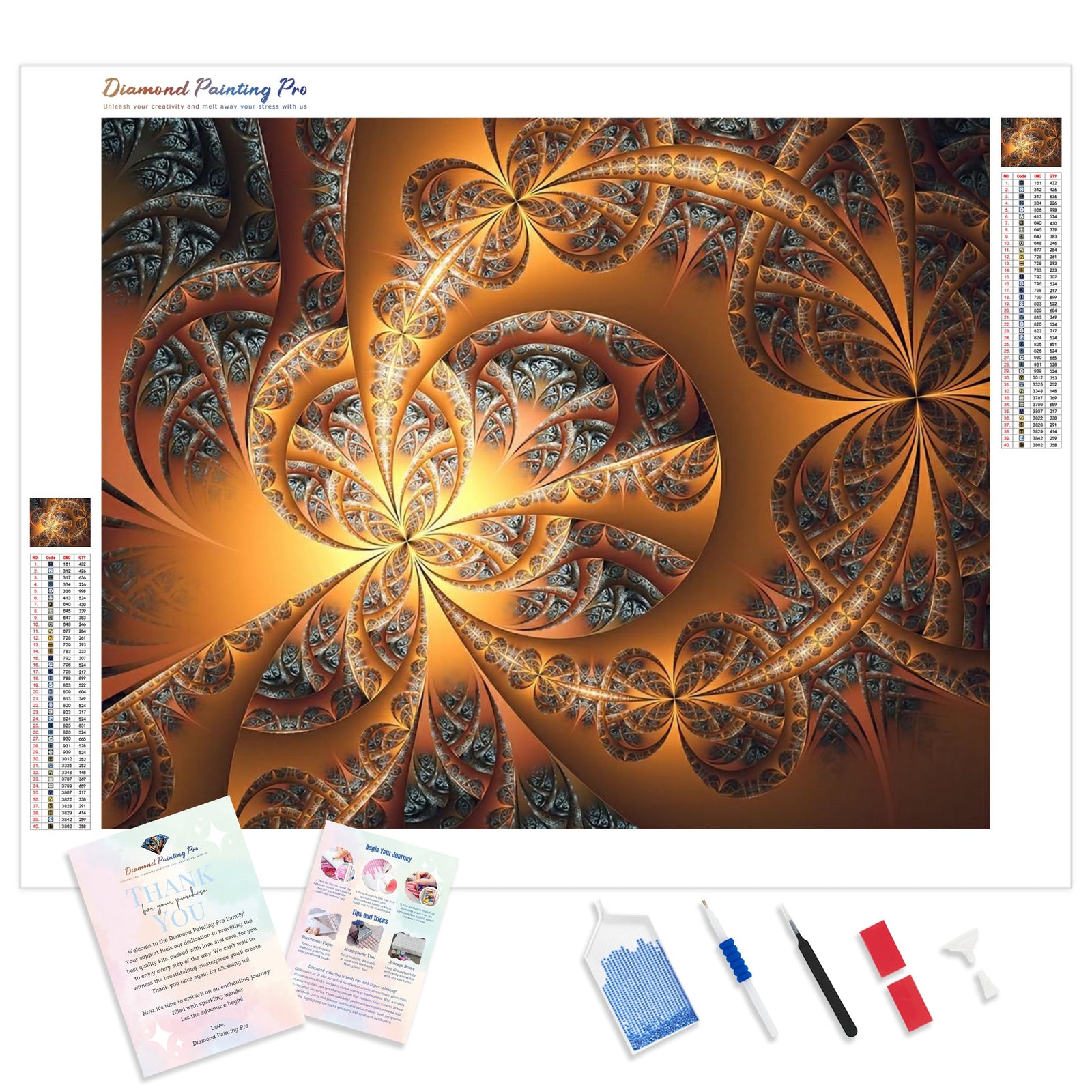 Abstract Gold Spiral | Diamond Painting Kit - Full Drill - Square or Round Diamonds with AB Drills Option