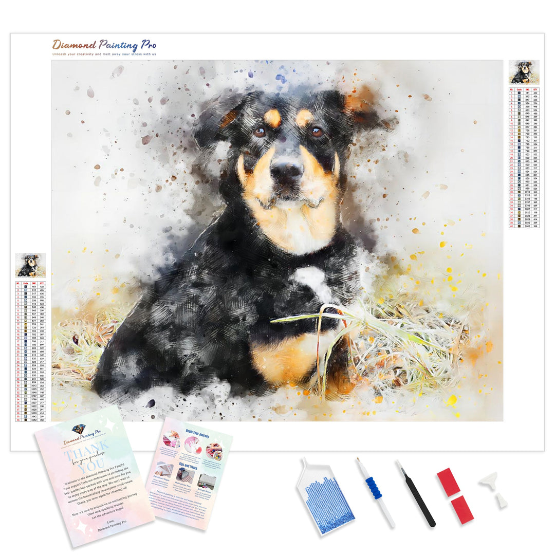 Dog Drawing | Diamond Painting Kit - Full Drill - Square or Round Diamonds with AB Drills Option