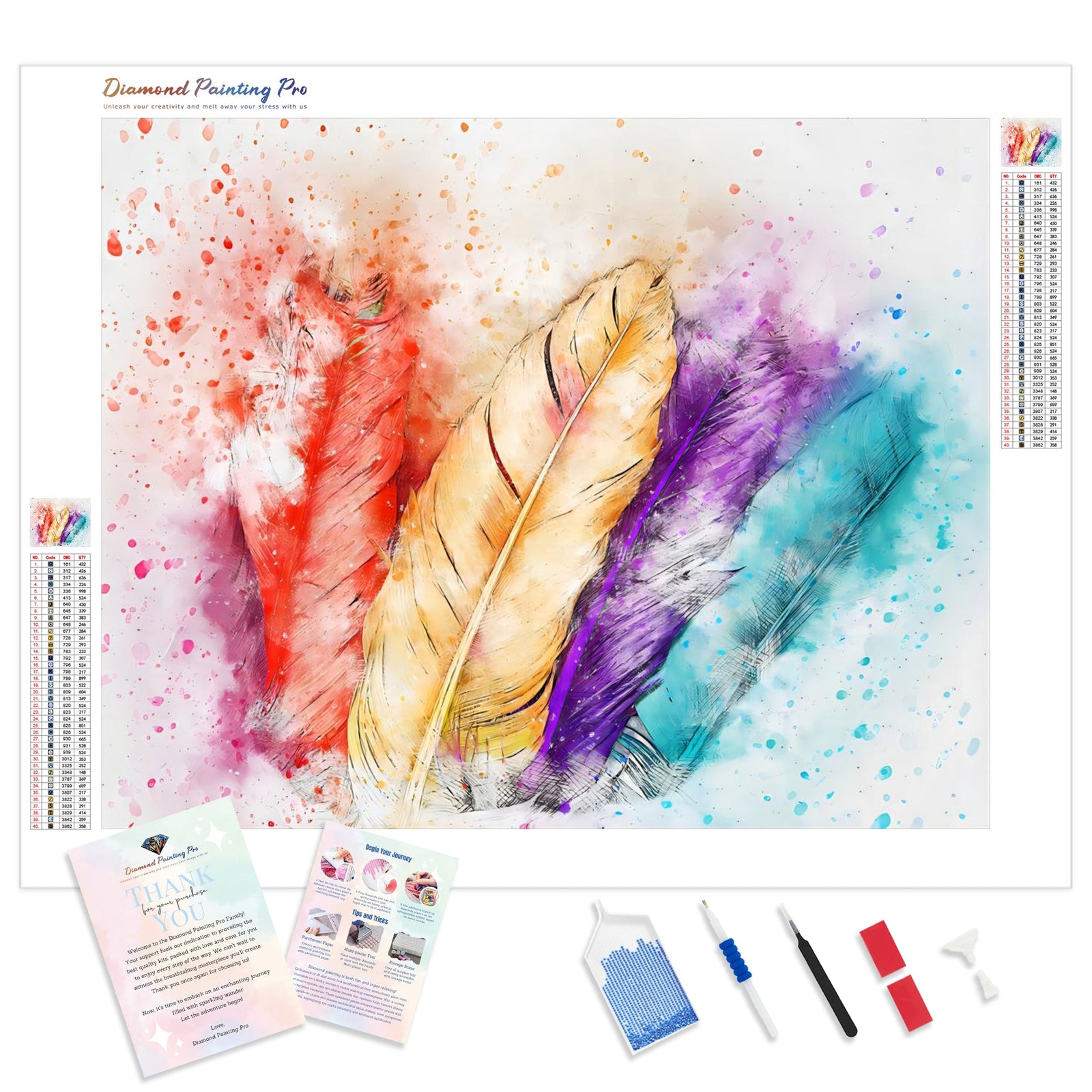 Colorful Feather | Diamond Painting Kit - Full Drill - Square or Round Diamonds with AB Drills Option