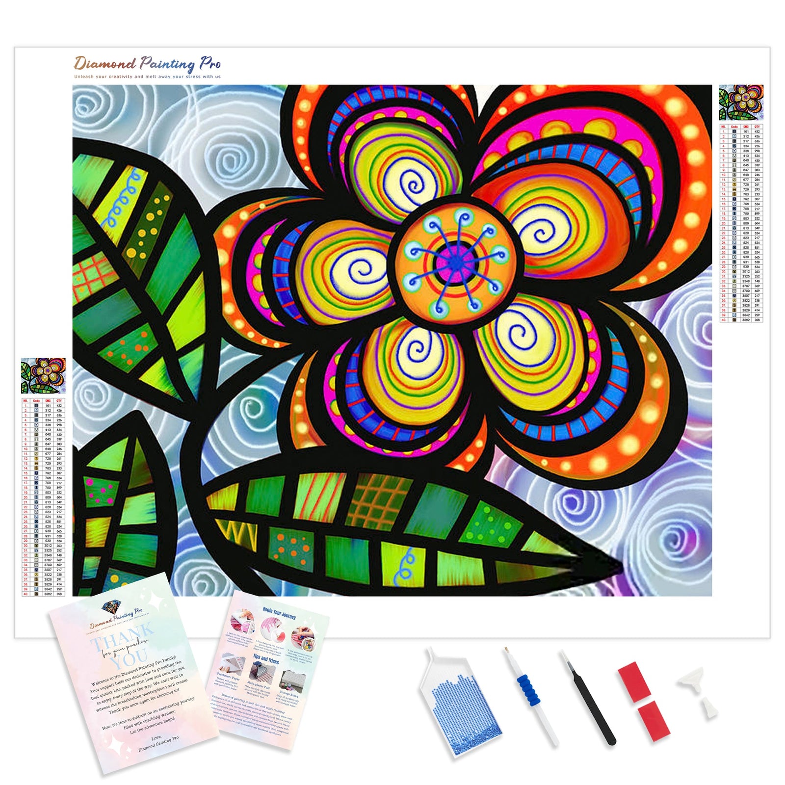 Abstract Flower Print | Diamond Painting Kit - Full Drill - Square or Round Diamonds with AB Drills Option