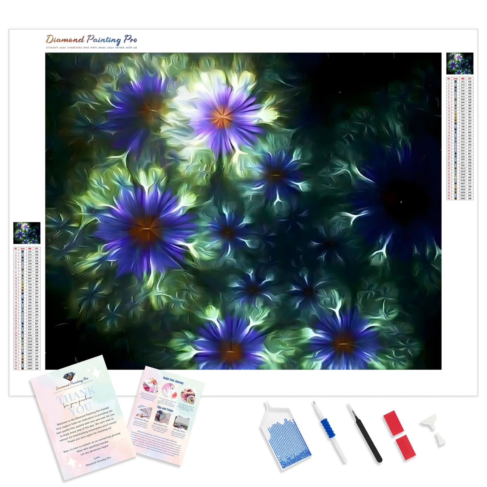 Blue Floral Fractal | Diamond Painting Kit - Full Drill - Square or Round Diamonds with AB Drills Option