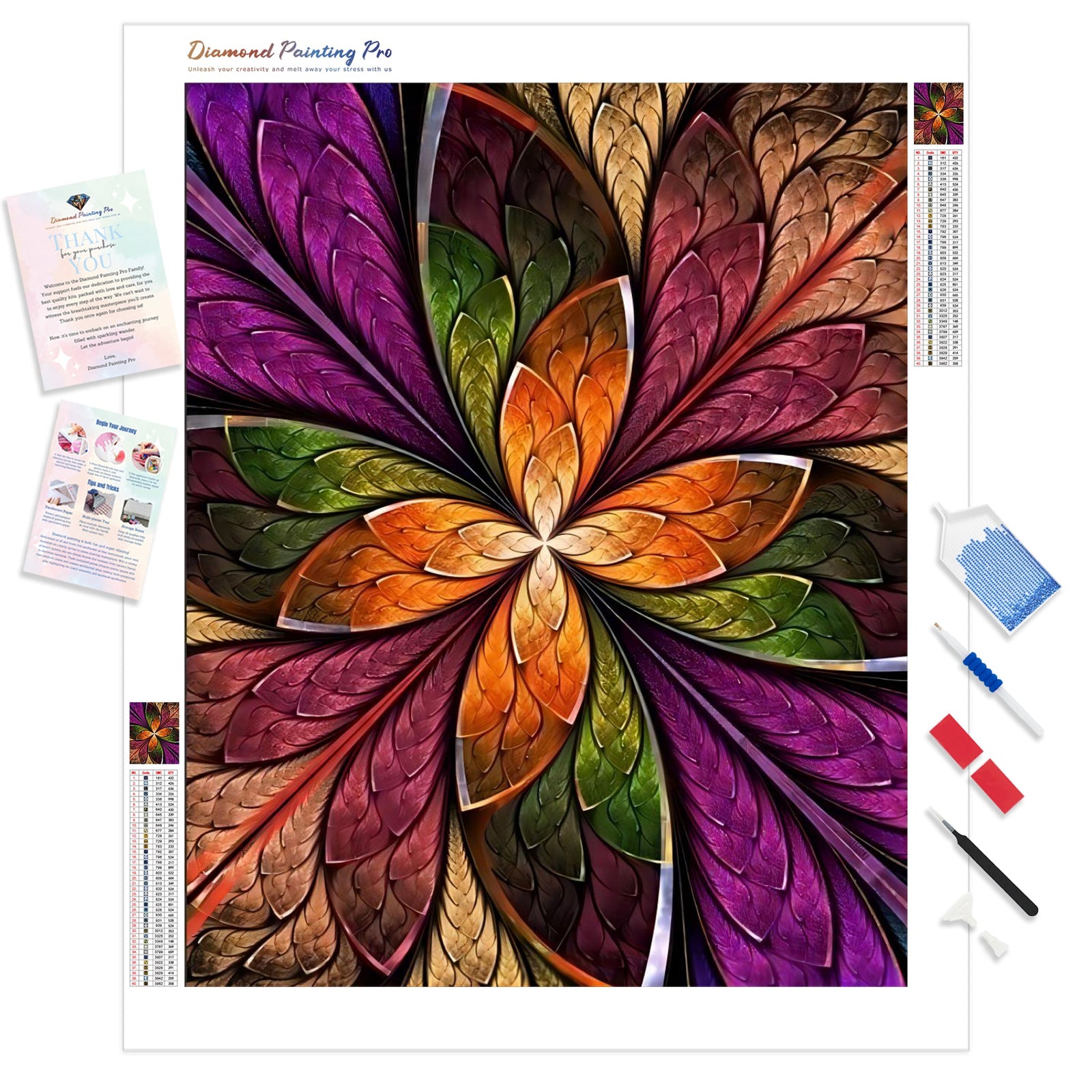 Fractal Flower in Multicolors | Diamond Painting Kit - Full Drill - Square or Round Diamonds with AB Drills Option