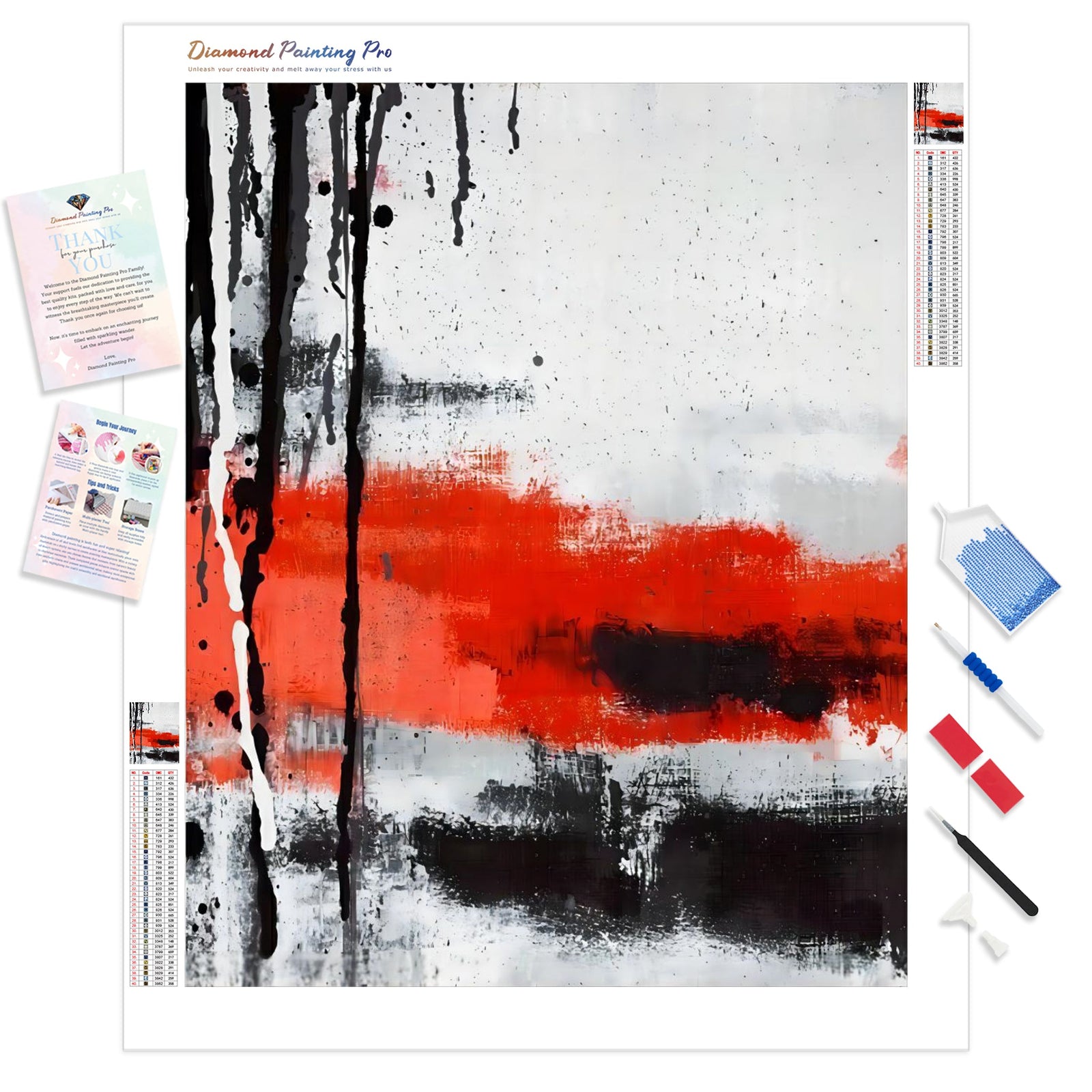 Red & Black Abstract Art | Diamond Painting Kit - Full Drill - Square or Round Diamonds with AB Drills Option