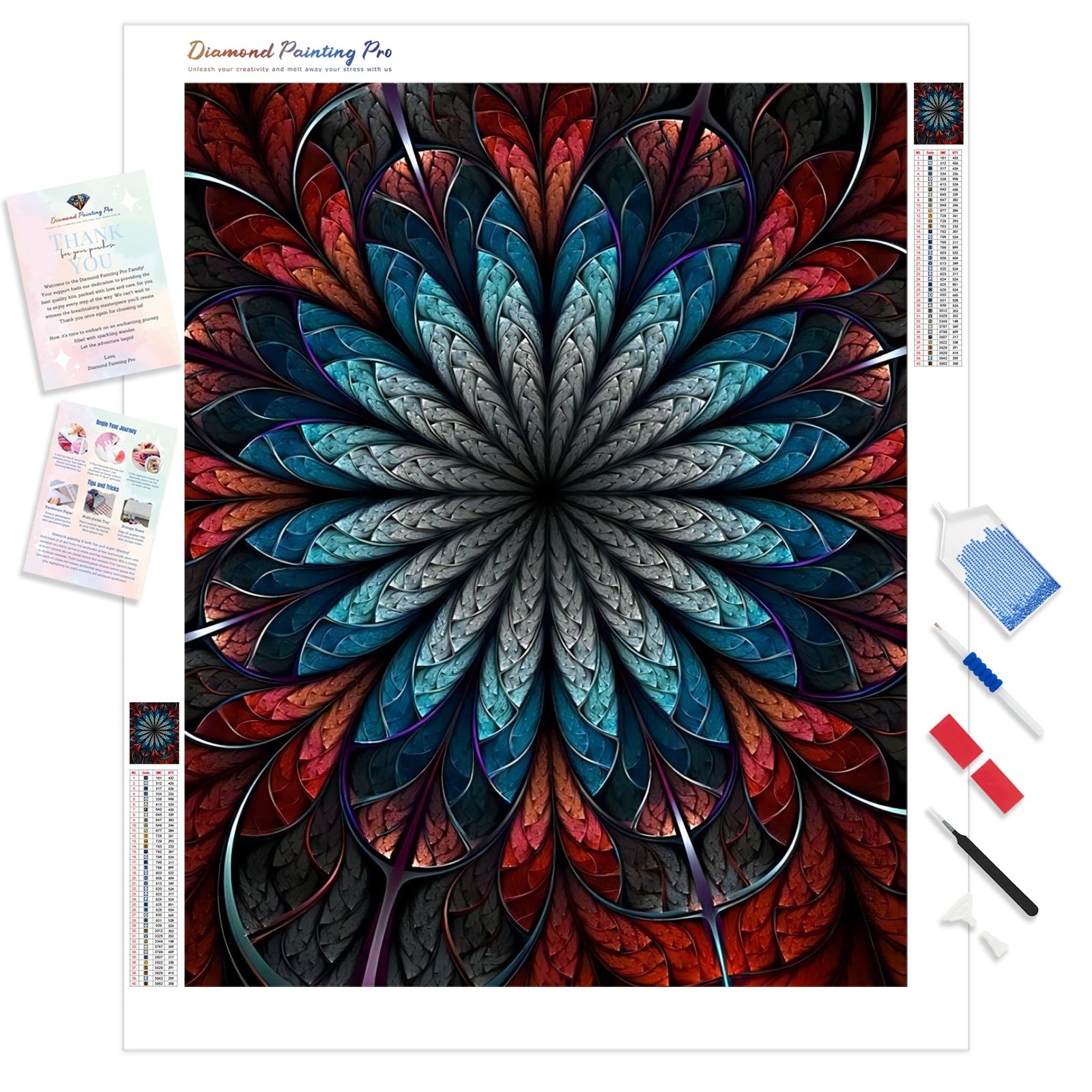 Red Shade Fractal Flower | Diamond Painting Kit - Full Drill - Square or Round Diamonds with AB Drills Option