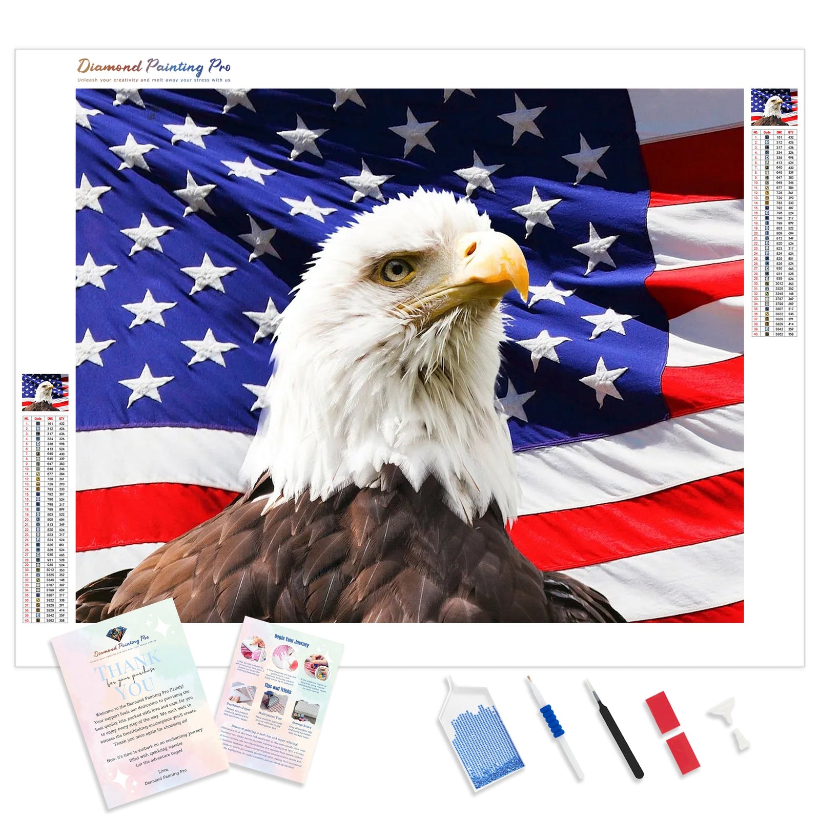 American Eagle and Flag | Diamond Painting Kit - Full Drill - Square or Round Diamonds with AB Drills Option