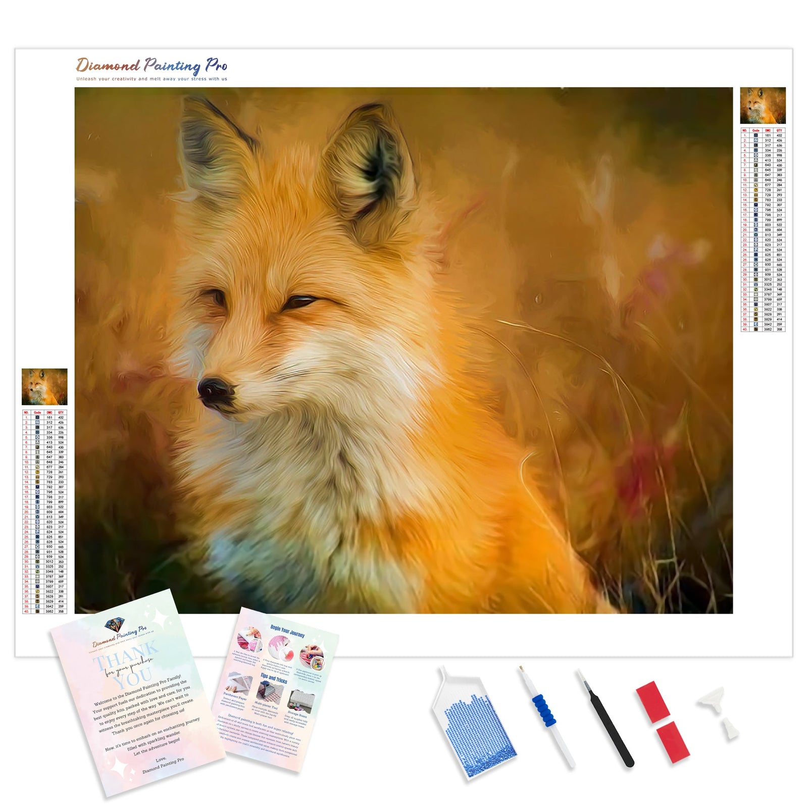 Pensive Fox | Diamond Painting Kit - Full Drill - Square or Round Diamonds with AB Drills Option