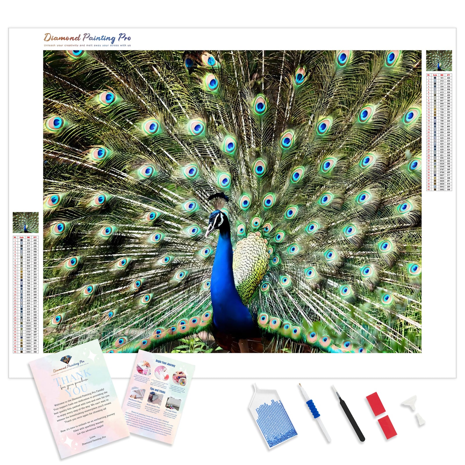 Blue and Green Peacock | Diamond Painting Kit - Full Drill - Square or Round Diamonds with AB Drills Option