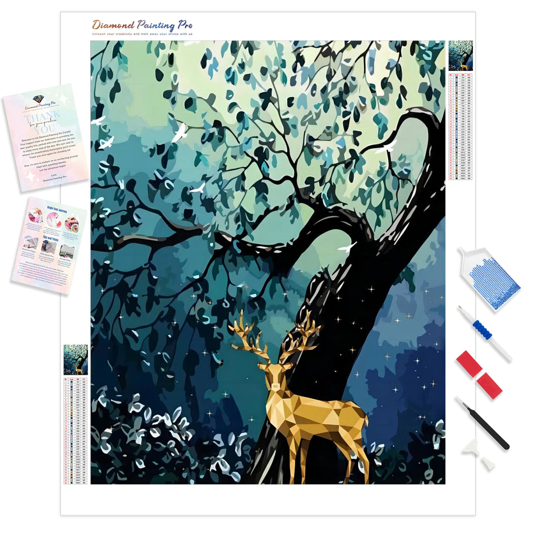 Golden Deer | Diamond Painting Kit - Full Drill - Square or Round Diamonds with AB Drills Option