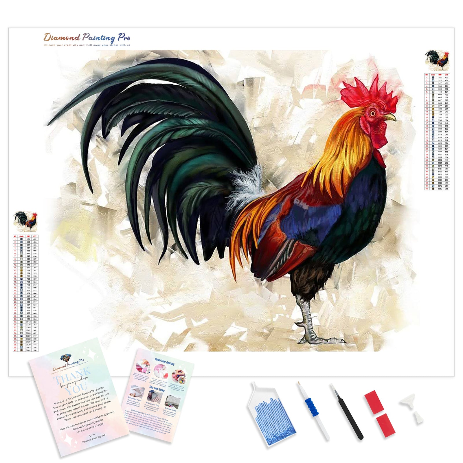 Rooster | Diamond Painting Kit - Full Drill - Square or Round Diamonds with AB Drills Option