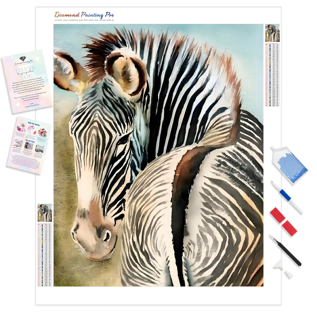 Zebra Looking Back | Diamond Painting Kit - Full Drill - Square or Round Diamonds with AB Drills Option