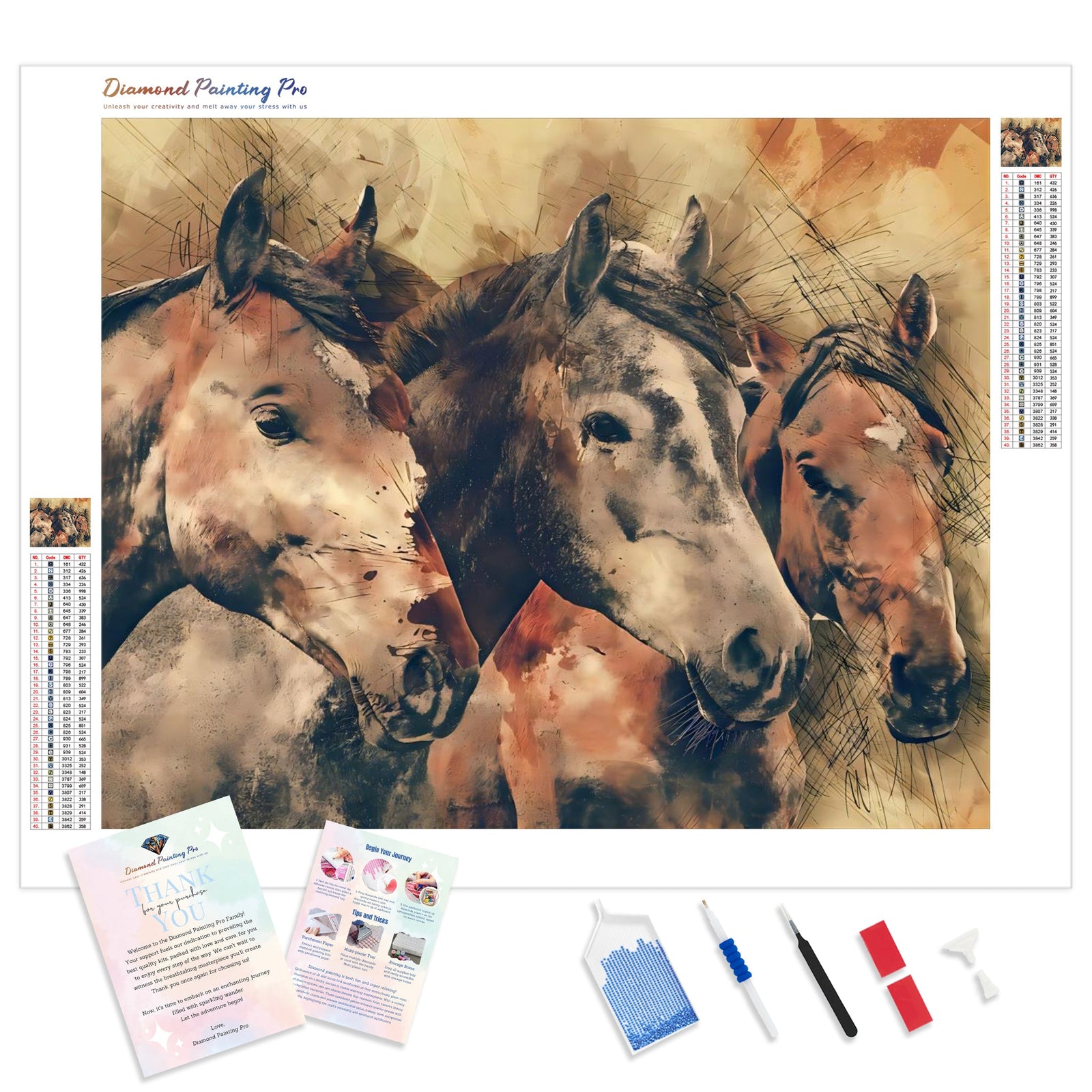 Horses | Diamond Painting Kit - Full Drill - Square or Round Diamonds with AB Drills Option