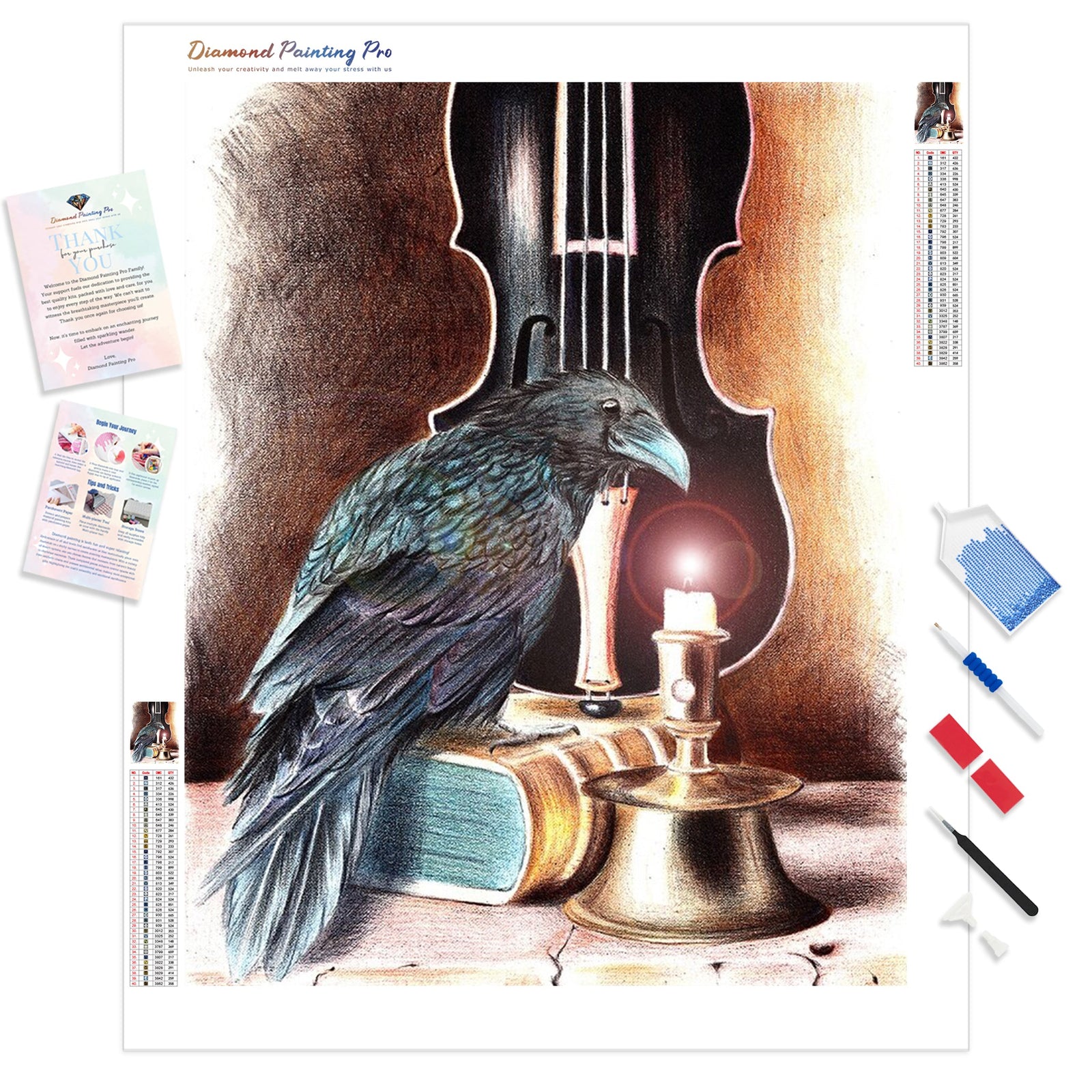 Raven & Violin | Diamond Painting Kit - Full Drill - Square or Round Diamonds with AB Drills Option