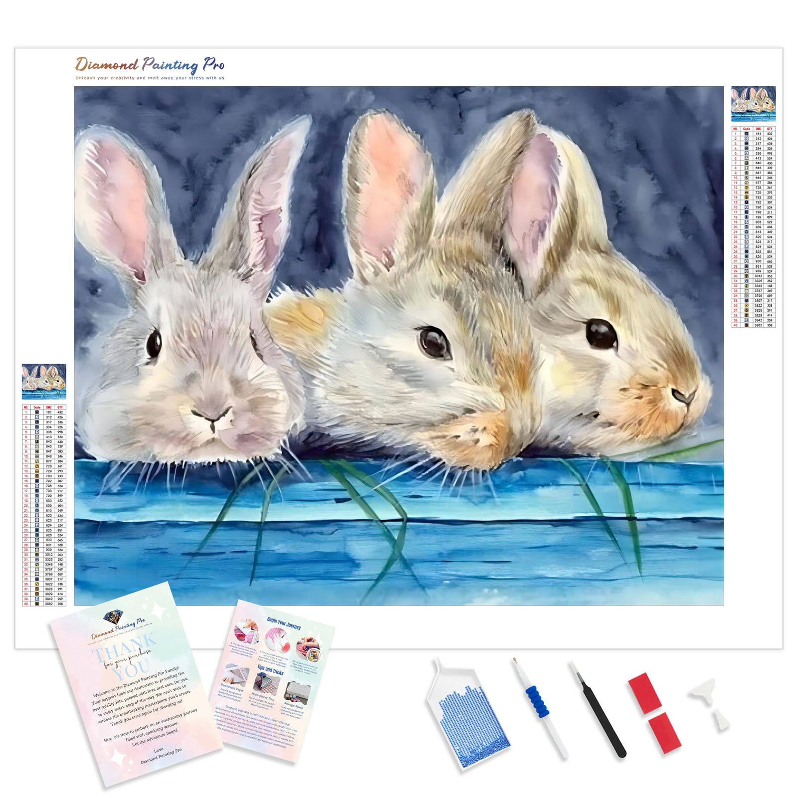 Three Rabbits | Diamond Painting Kit - Full Drill - Square or Round Diamonds with AB Drills Option