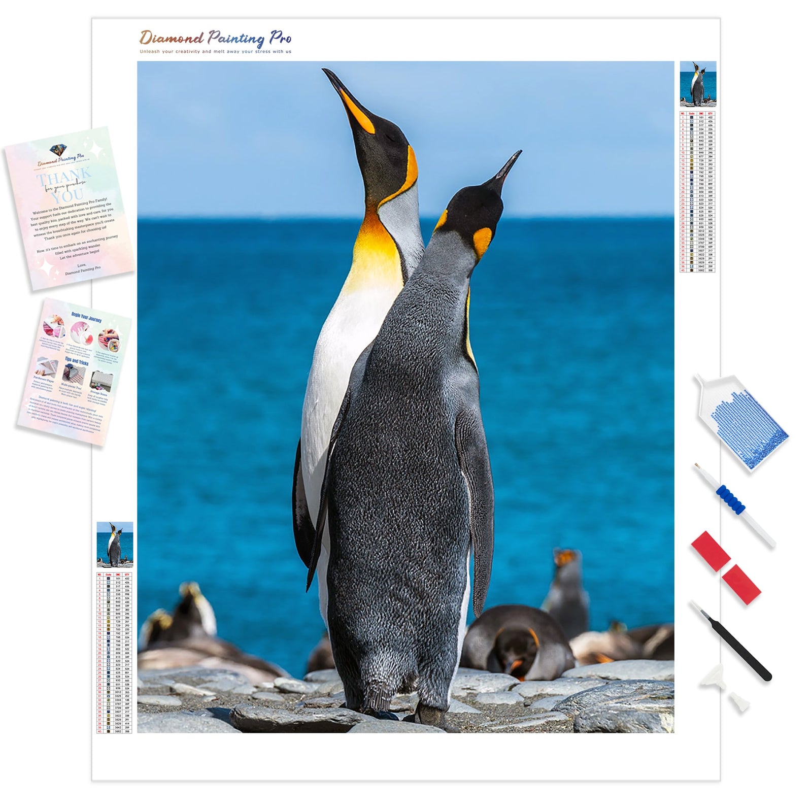 Two penguins on seashore | Diamond Painting Kit - Full Drill - Square or Round Diamonds with AB Drills Option