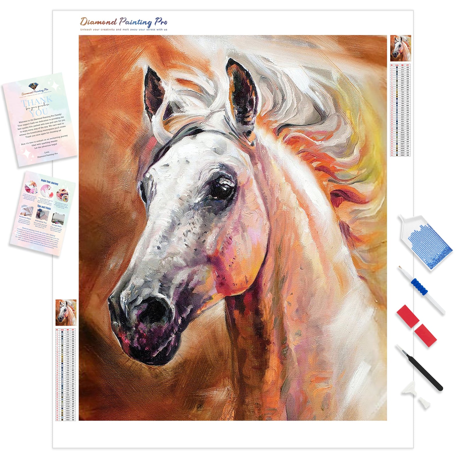 White Horse Head | Diamond Painting Kit - Full Drill - Square or Round Diamonds with AB Drills Option