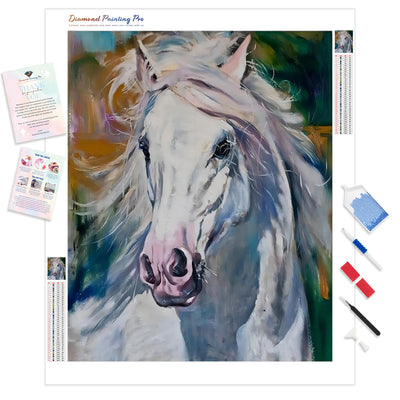 White Horse Portrait | Diamond Painting Kit - Full Drill - Square or Round Diamonds with AB Drills Option