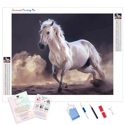 White Horse Raising Dust | Diamond Painting Kit - Full Drill - Square or Round Diamonds with AB Drills Option