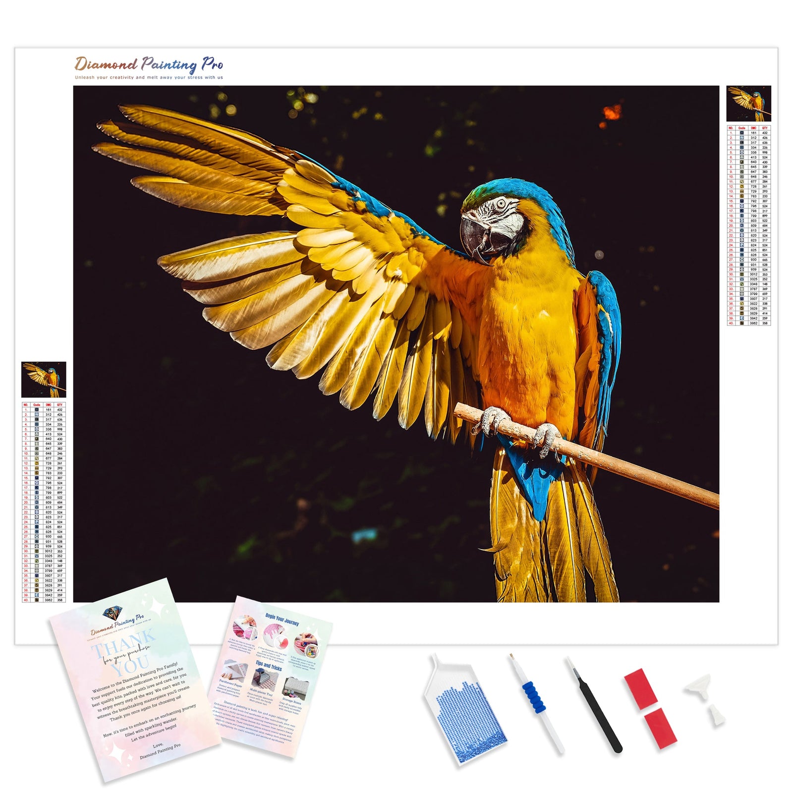 Yellow Blue and Green Parrot | Diamond Painting Kit - Full Drill - Square or Round Diamonds with AB Drills Option