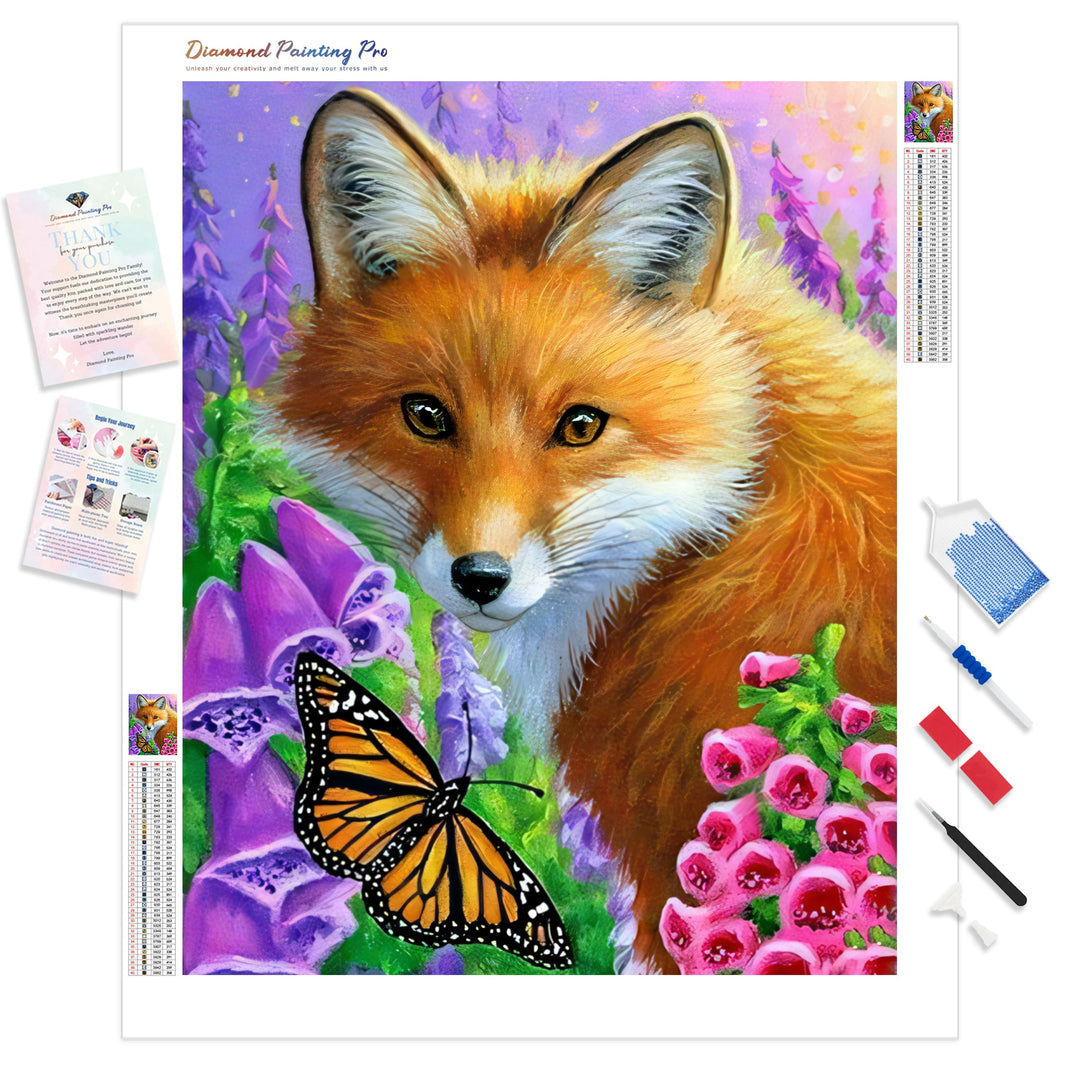 Butterfly and Fox | Diamond Painting Kit - Full Drill - Square or Round Diamonds with AB Drills Option