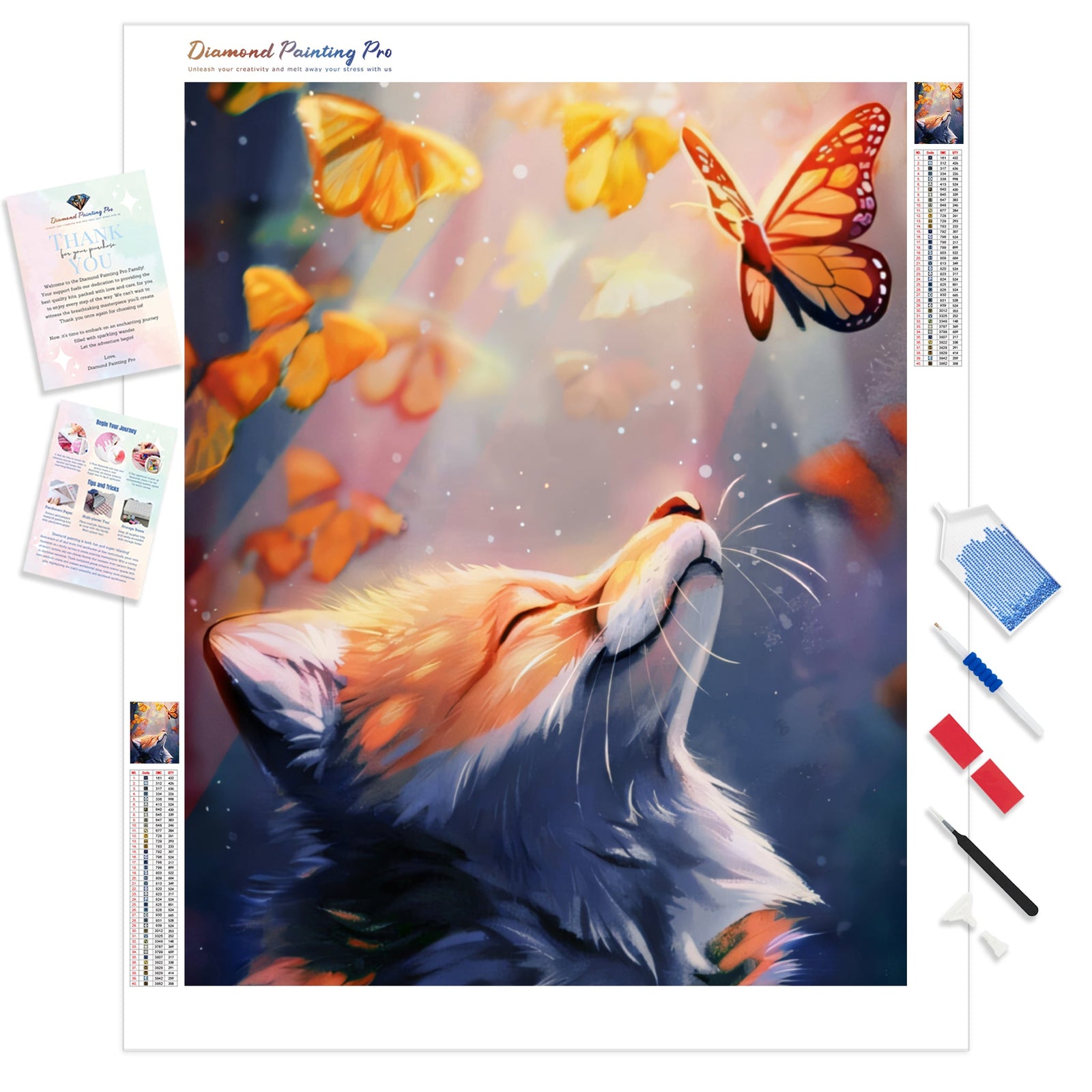 Fox & Butterfly | Diamond Painting Kit - Full Drill - Square or Round Diamonds with AB Drills Option