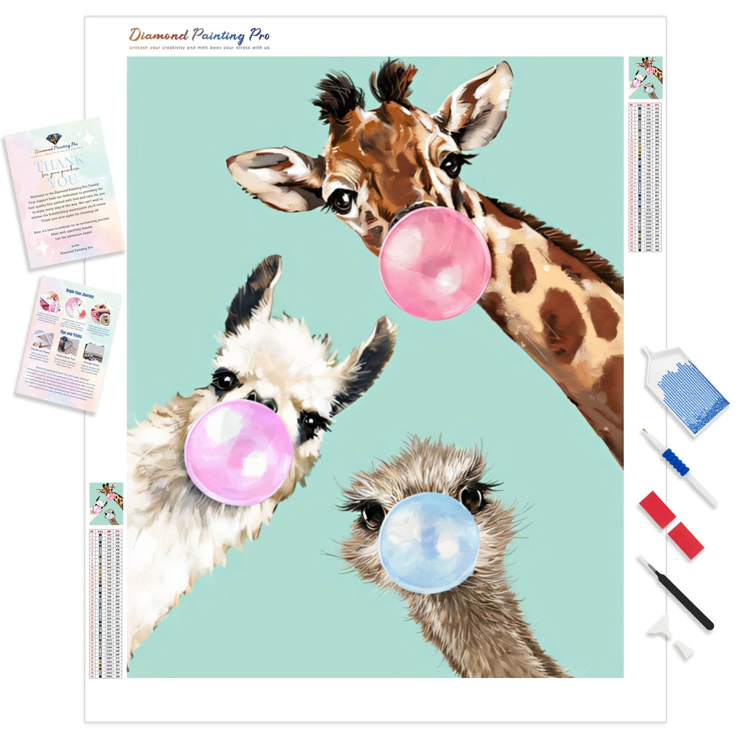 Giraffe, Alpaca, Ostrich | Diamond Painting Kit - Full Drill - Square or Round Diamonds with AB Drills Option